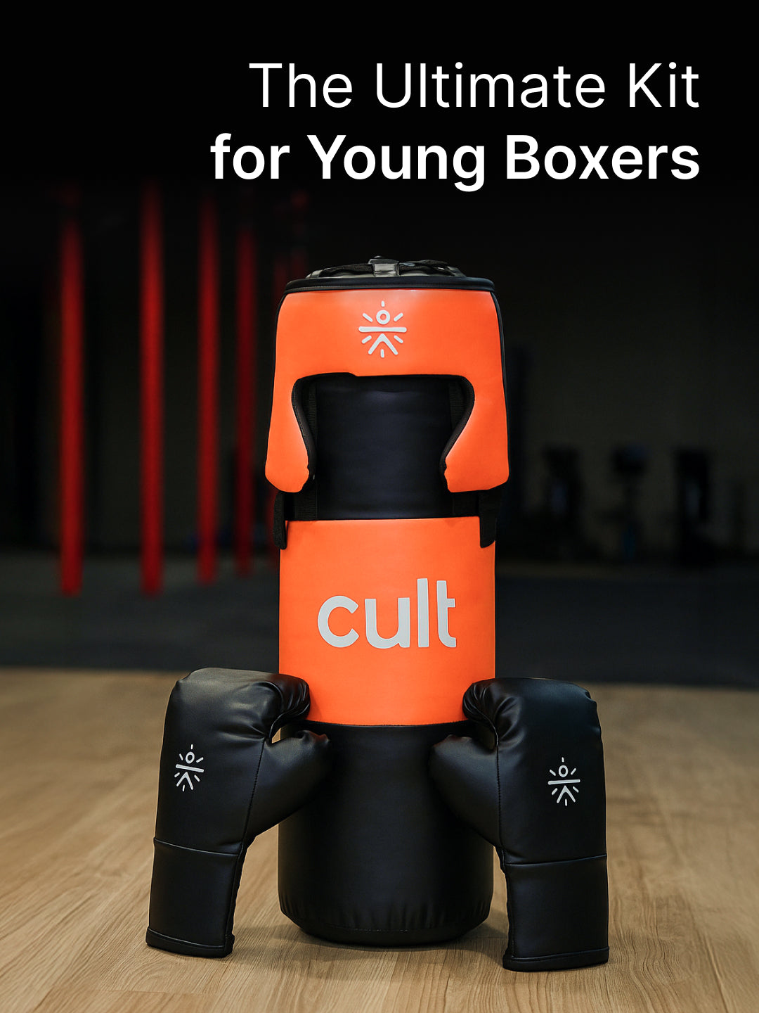 cult Kids Boxing Kit - Punching bag, Boxing Gloves and Head gear Orange