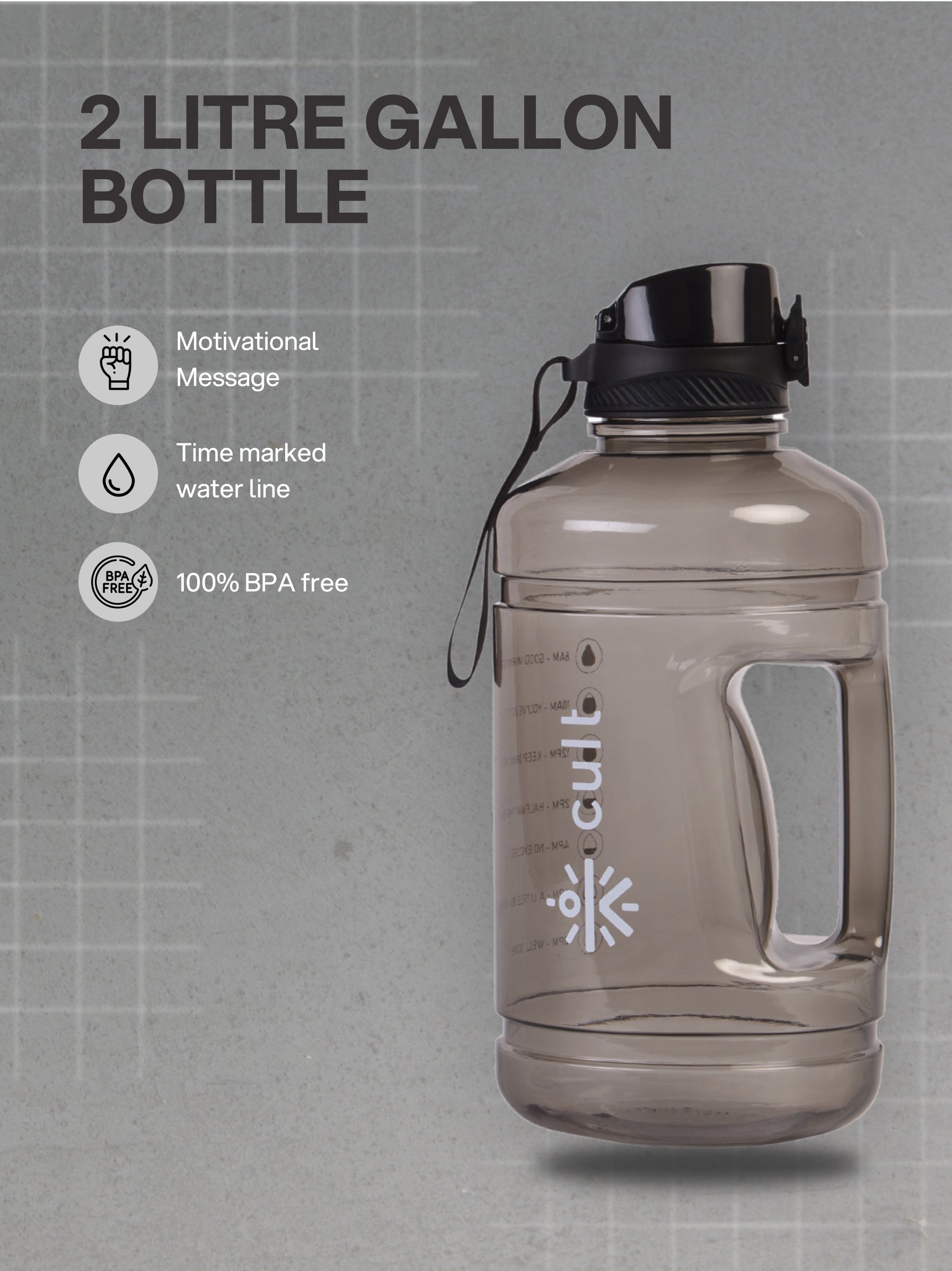 cult 2.2 Litre Water Bottle Gym Gallon Water Bottle Gym Bottles For Men & Women Big Water Bottle Sports Water Bottle Plastic Water Bottle Black