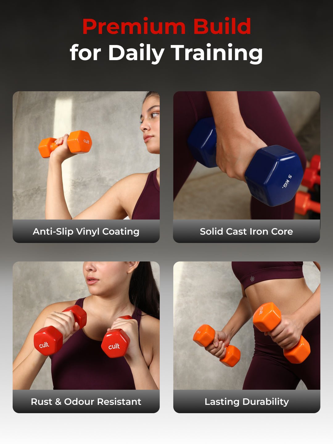 Cult Vinyl Dumbbells Combo for Home Gym Exercise (2kg + 3kg + 5kg Set) 20kg | Dumbbells with Rack