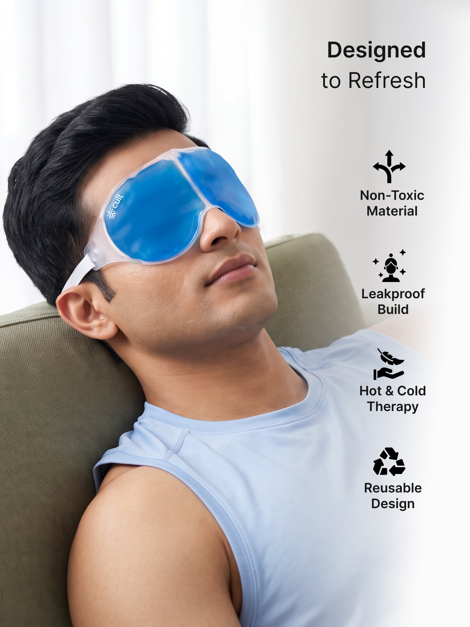 Cult Cooling Eye Gel Mask for Dark Circles, Puffiness & Dry Eyes | Reusable Hot & Cold Compression Pad for Migraine Relief, Strain & Swelling | Skin-Safe Face Pack (Blue, Pack of 1)