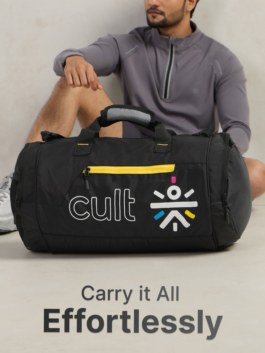 Cult Unisex Black Duffle Bag with Shoe Compartment