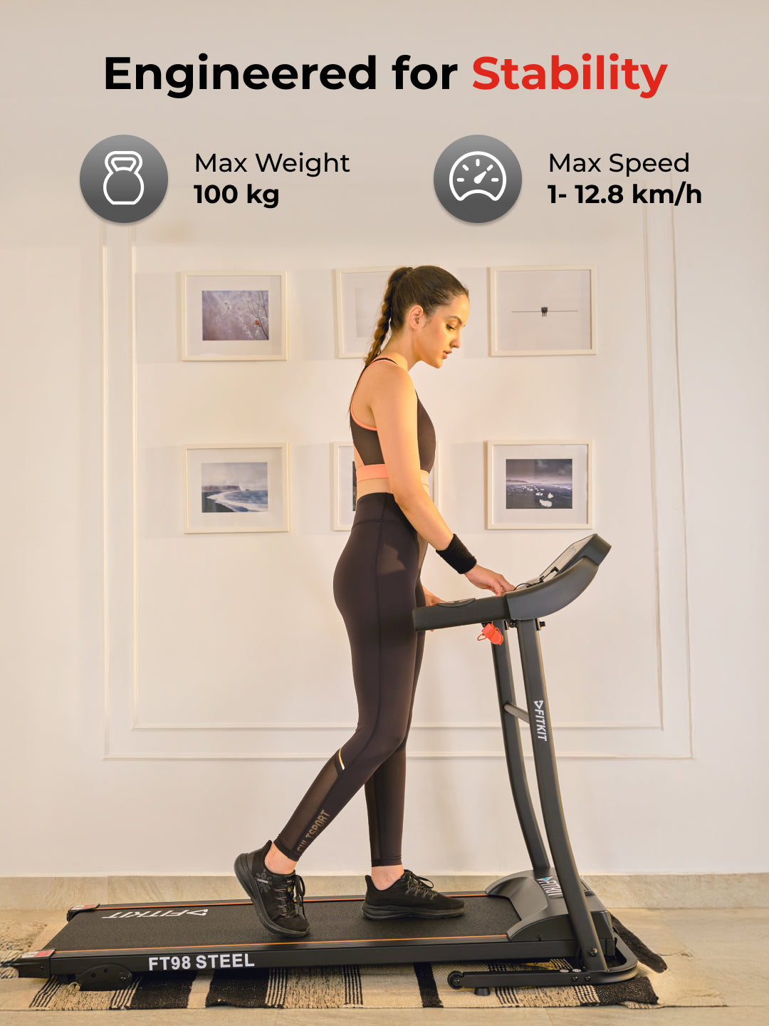 FT98Steel 3HP Treadmill | 3-Level Manual-Incline | Max Speed-12.8kmph | Max Weight-100kg (with 6 months extended warranty)