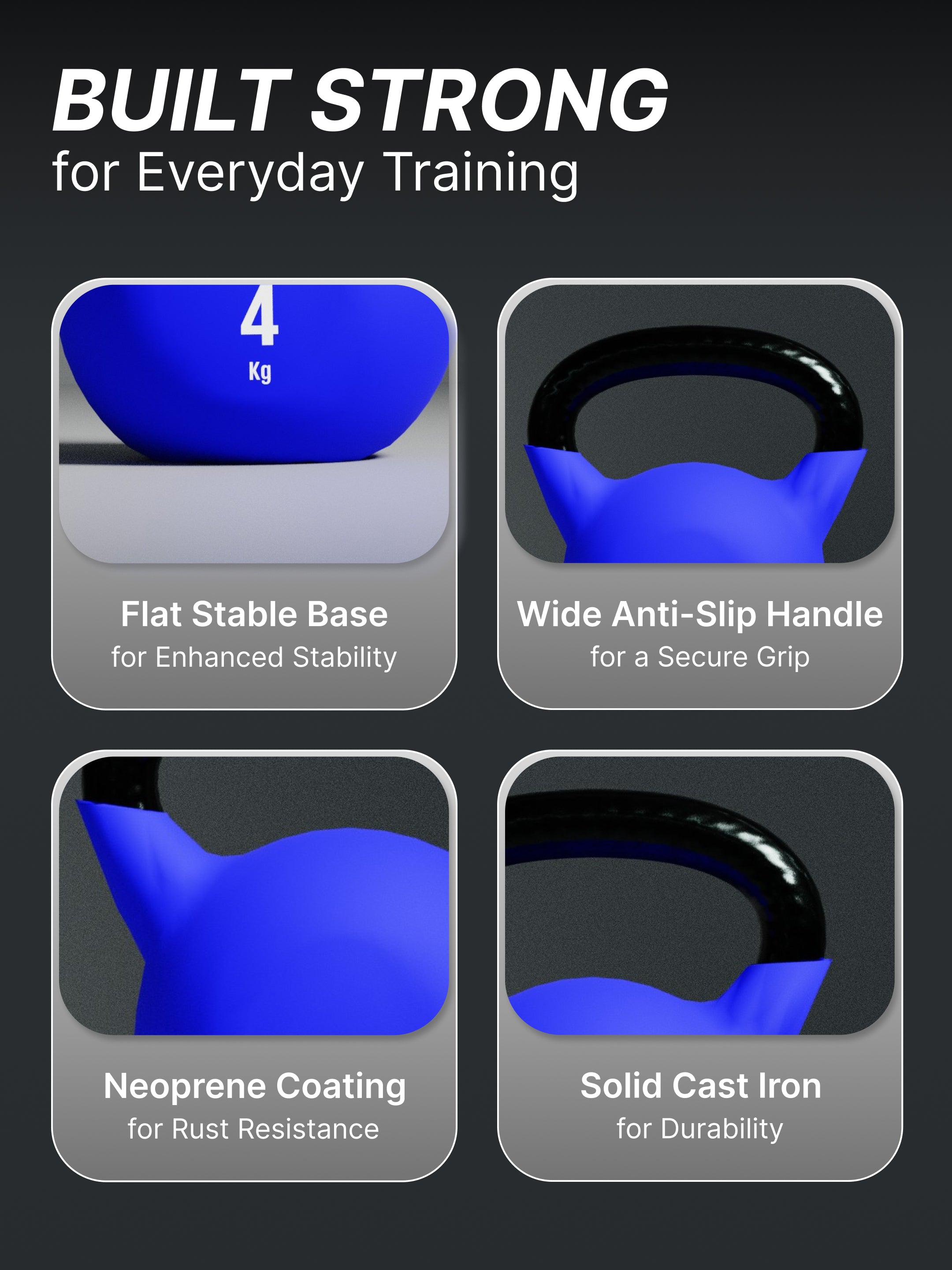 Cult 4kg Neoprene Anti-Slip Grip Colored Kettlebell for Home Workout - Blue