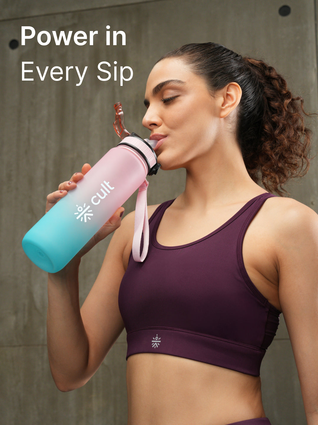 cult Motivational Bottle 1L Unisex Time Mark Sipper with Straw Blue Pink