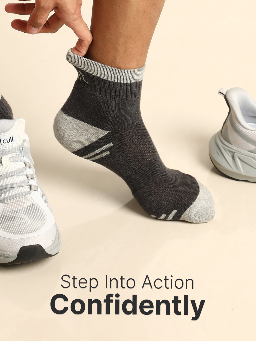 Sports Ankle Length Pack of 3 Colorblocked Anthara,Black & Grey Men's Cotton Socks