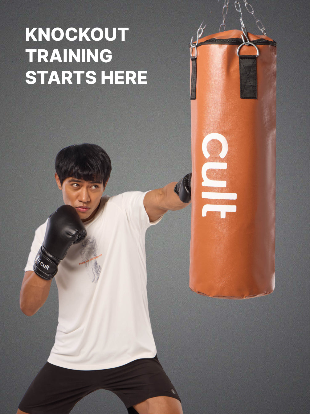 cult Punching Bag Tan 4ft Heavy Duty Punching Bag for Boxing, Kickboxing, MMA Training Reinforced Stitching Durable PU Leather Hanging Chain Included Unfilled Easy to Install For Home & Gym Use
