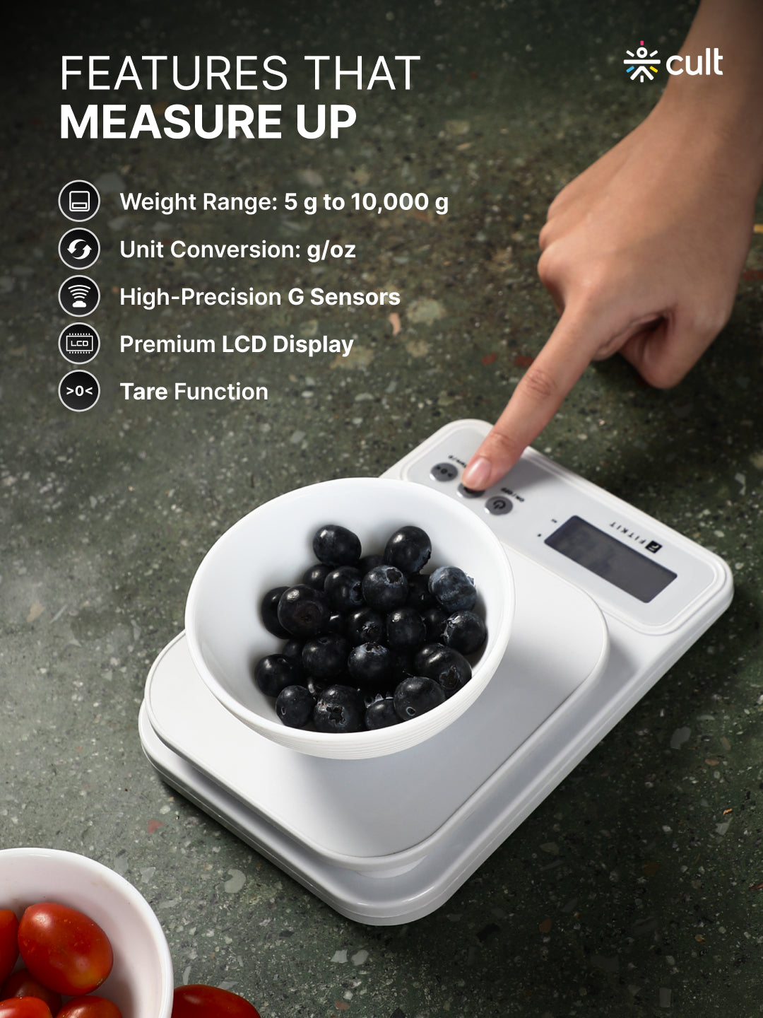 Fitkit by Cult Digital Kitchen Food Scale,10kg Limit, LCD Display, Tare & Unit Conversion, Ideal for Kitchen & Diet Tracking