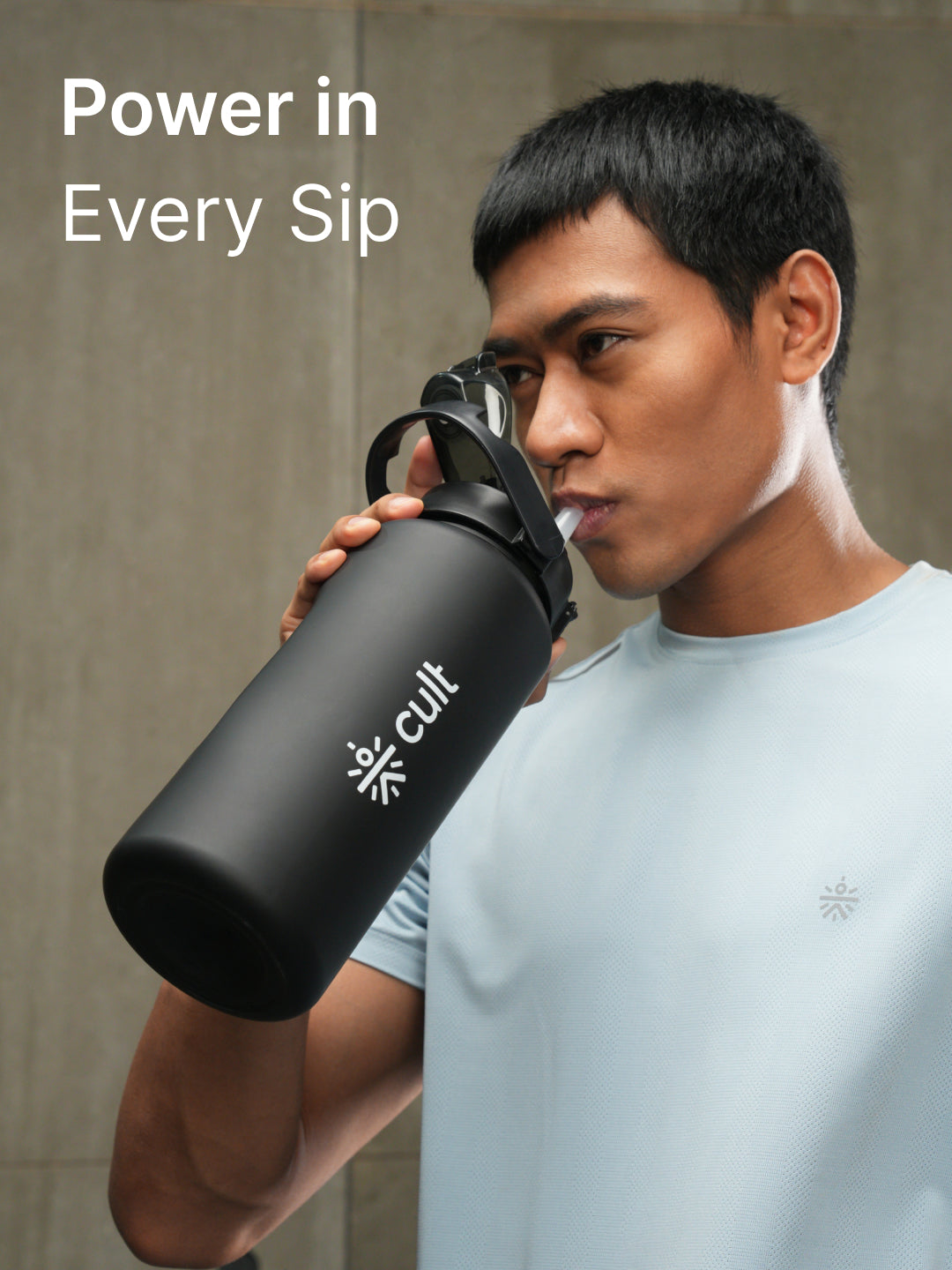 cult Motivational Bottle 2L Unisex Time Mark Sipper with Straw Black