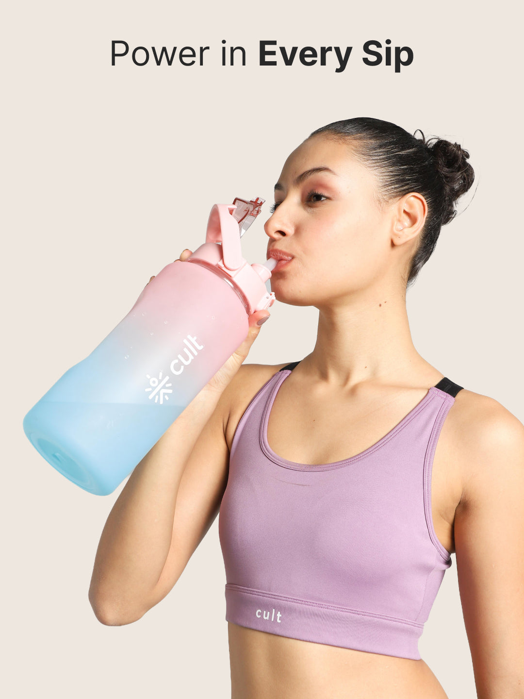 CULT Motivational Water Bottle 2L with Time Marker & Straw Large BPA-Free Gym Sipper Bottle, Portable Sports Water Bottle for Men & Women (Pink Blue)