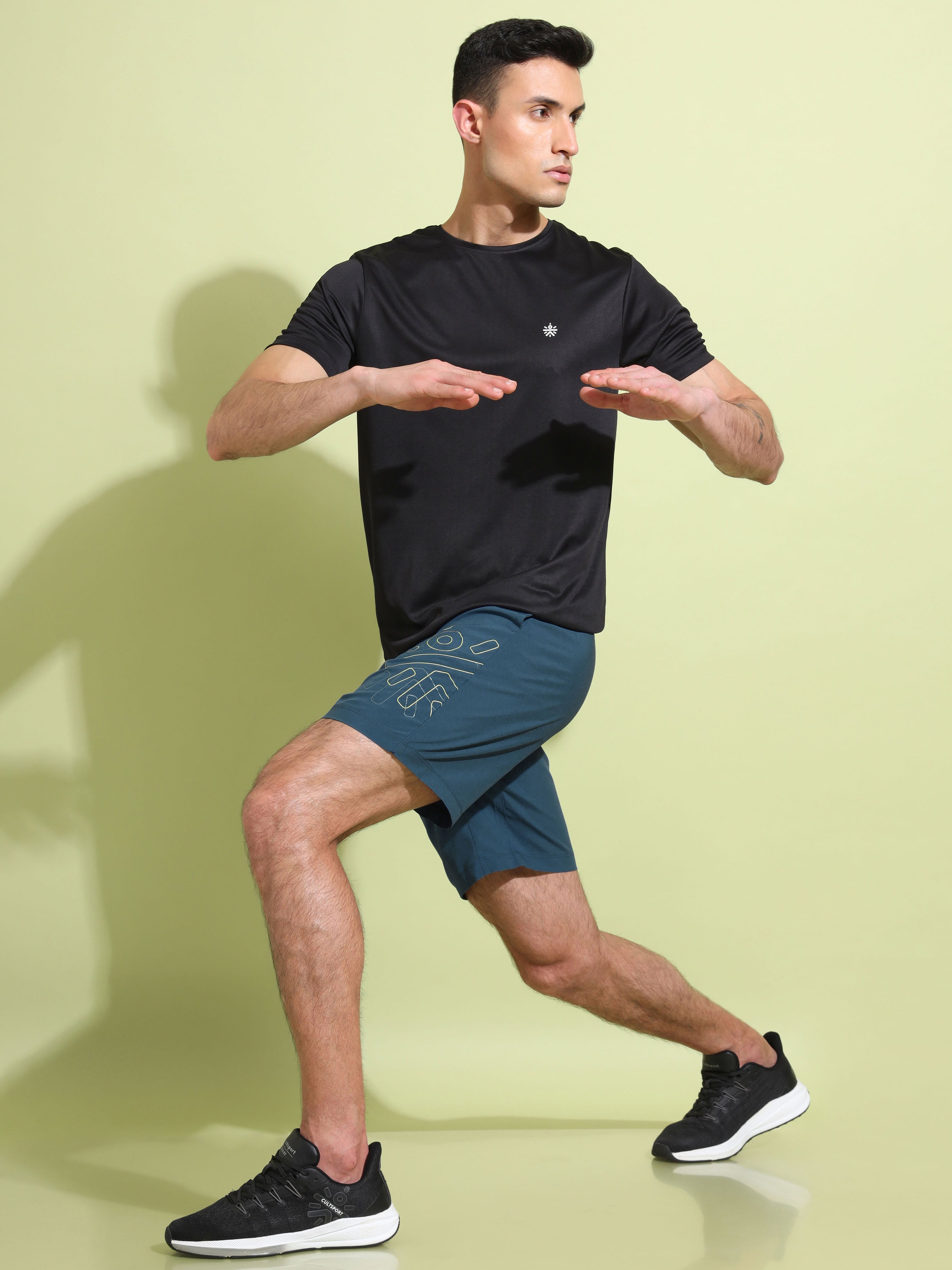 Solid Performance Shorts with Logo Print