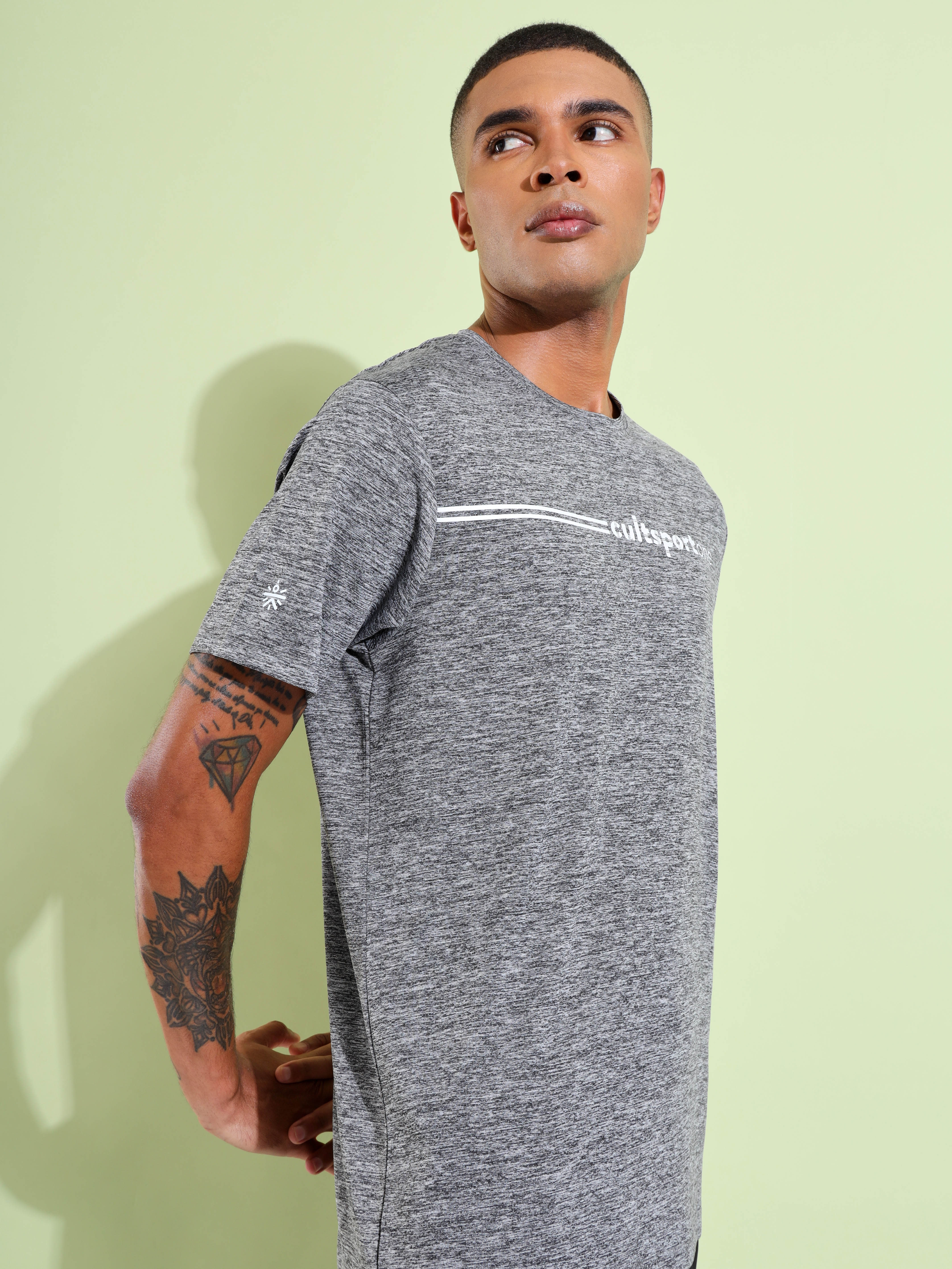 Melange Workout T-shirt with Chest Graphic