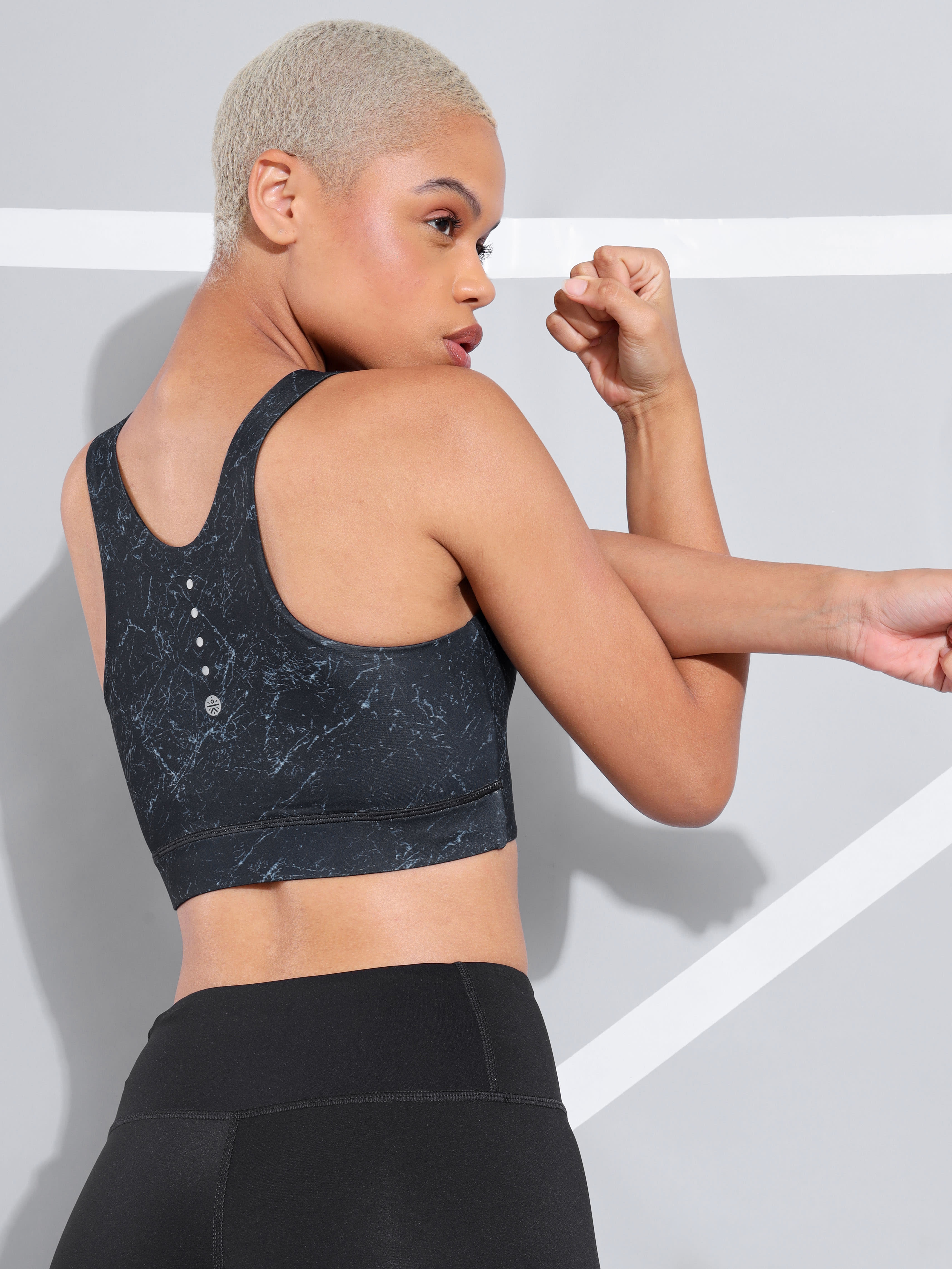 Marble Print Medium Impact Movement Sports Bra