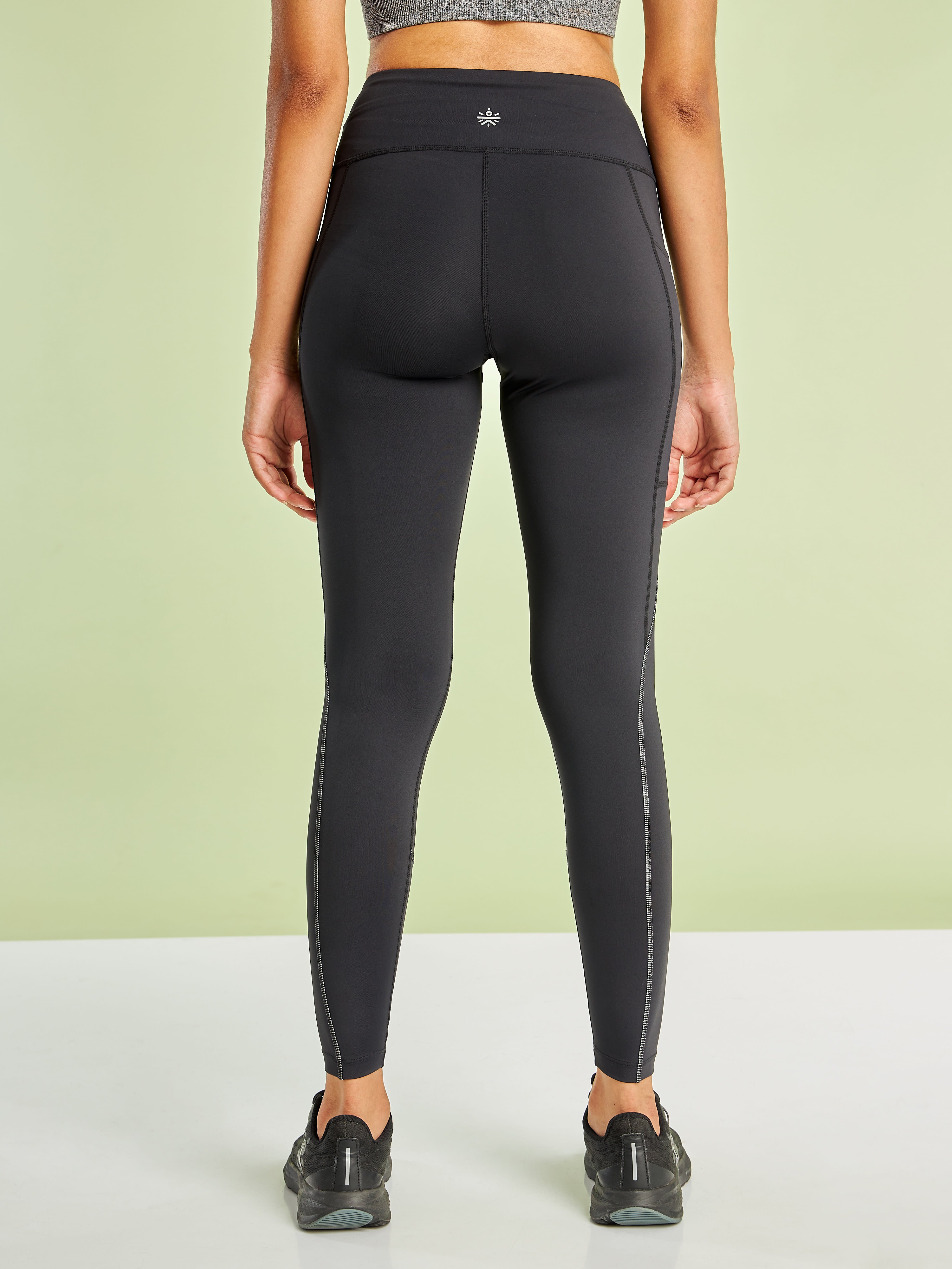 Black Panelled High Waist Running Tights