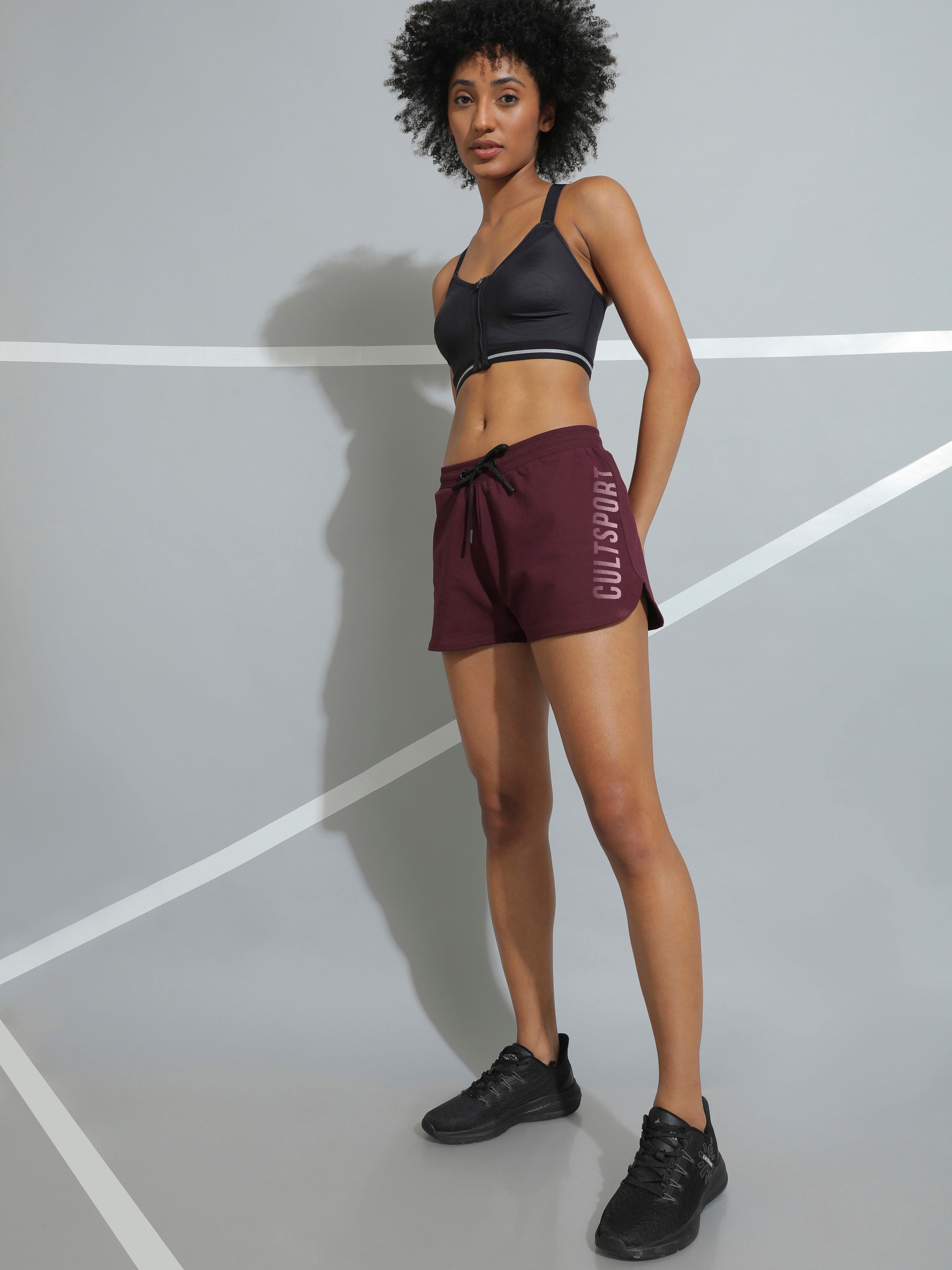 Women's Burgundy Halftone Print Active Shorts