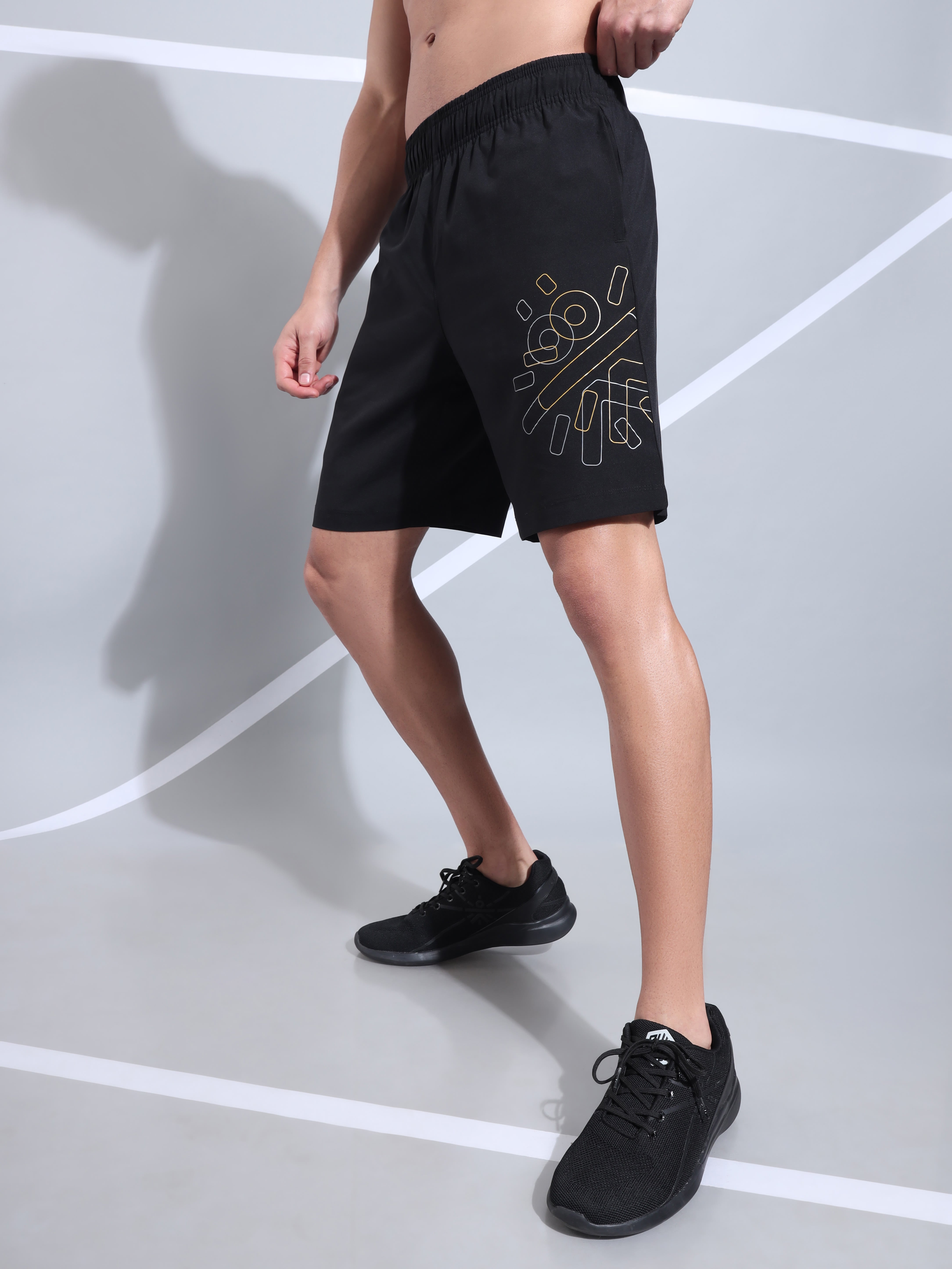Solid Performance Shorts with Logo Print