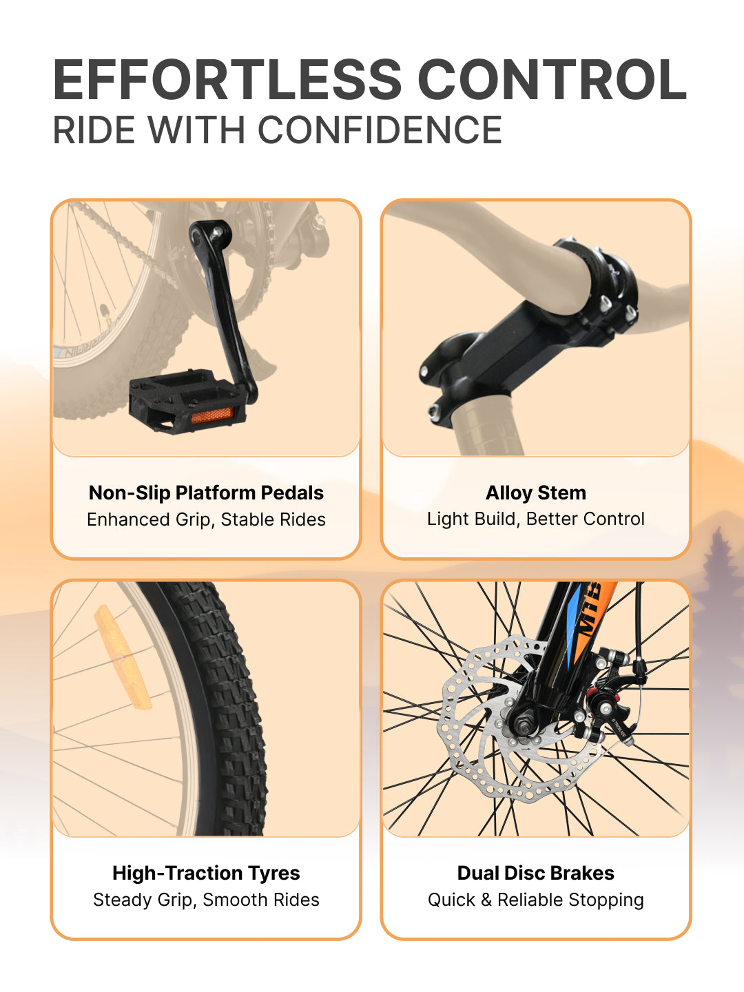 UT5001S26ACC Mountain Cycle Steel Single Speed 26 inch with Dual Disc Brakes, Front Suspension, Double Wall Alloy Rim, Bell & Lock, Black, Free Trainer Sessions, Cycling Event