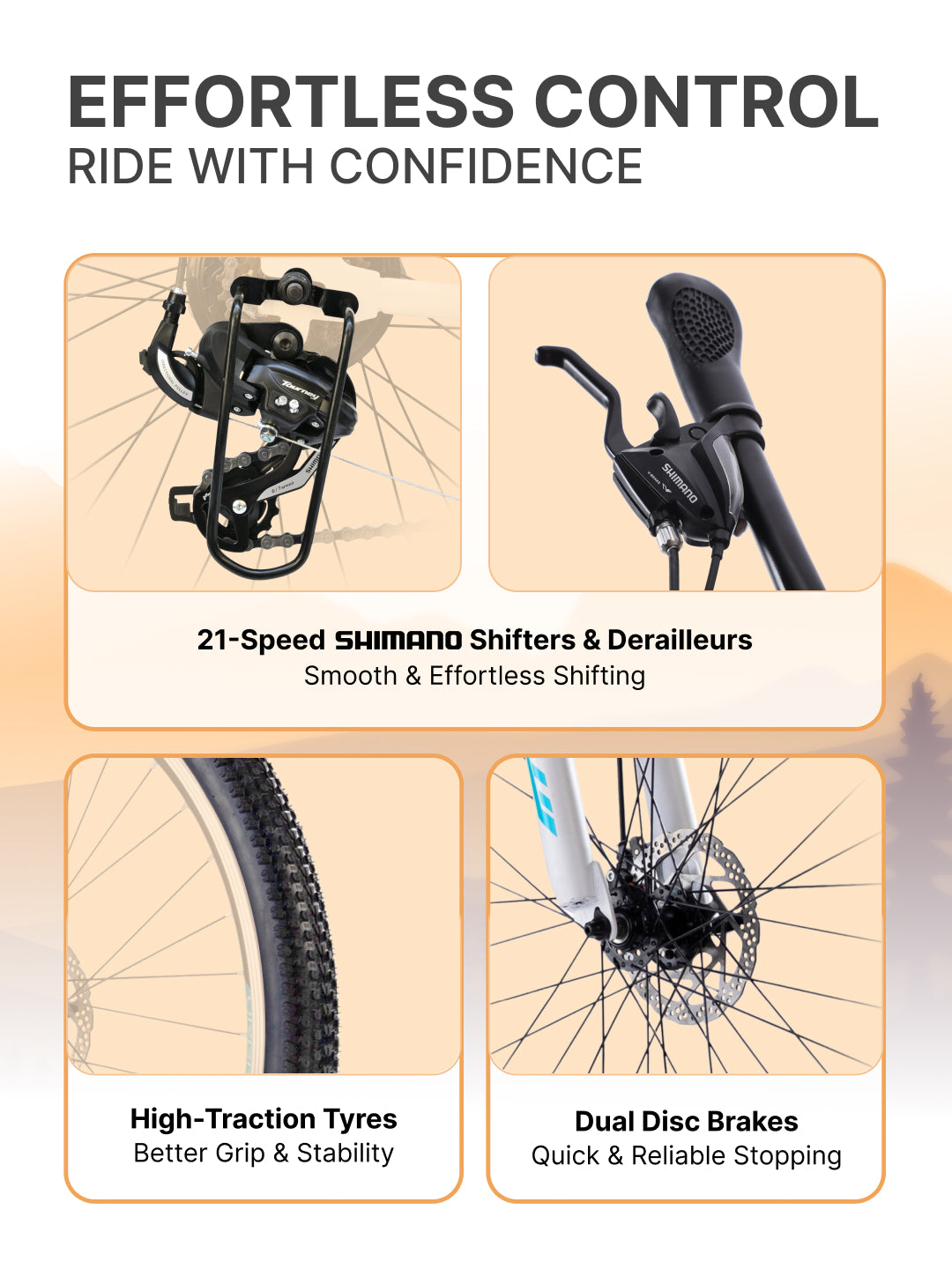 UT6000A29 Mountain Bike Alloy 21 Speed Cycle Shimano Gear 29 inch Tyre, White With Front Suspension, Double Wall Rim And Dual Disc Brake, Ideal For 5.6 ft & above