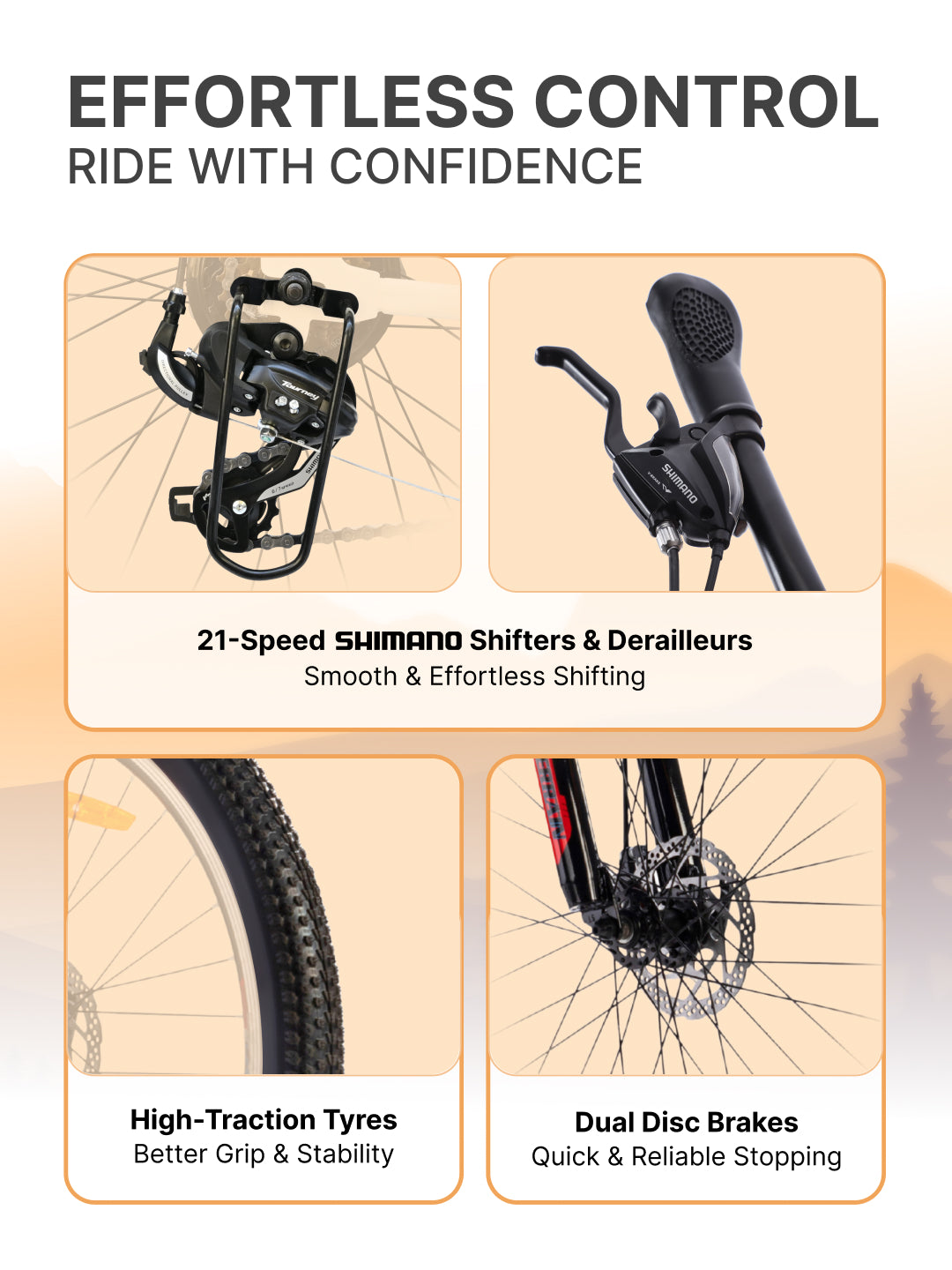 UT2000 Mountain Bike Steel 21 Speed Cycle Shimano Gear 27.5 inch Tyre, Red With Front Suspension, Double Wall Rim and Dual Disc Brakes Ideal For 5.2 ft to 6 ft