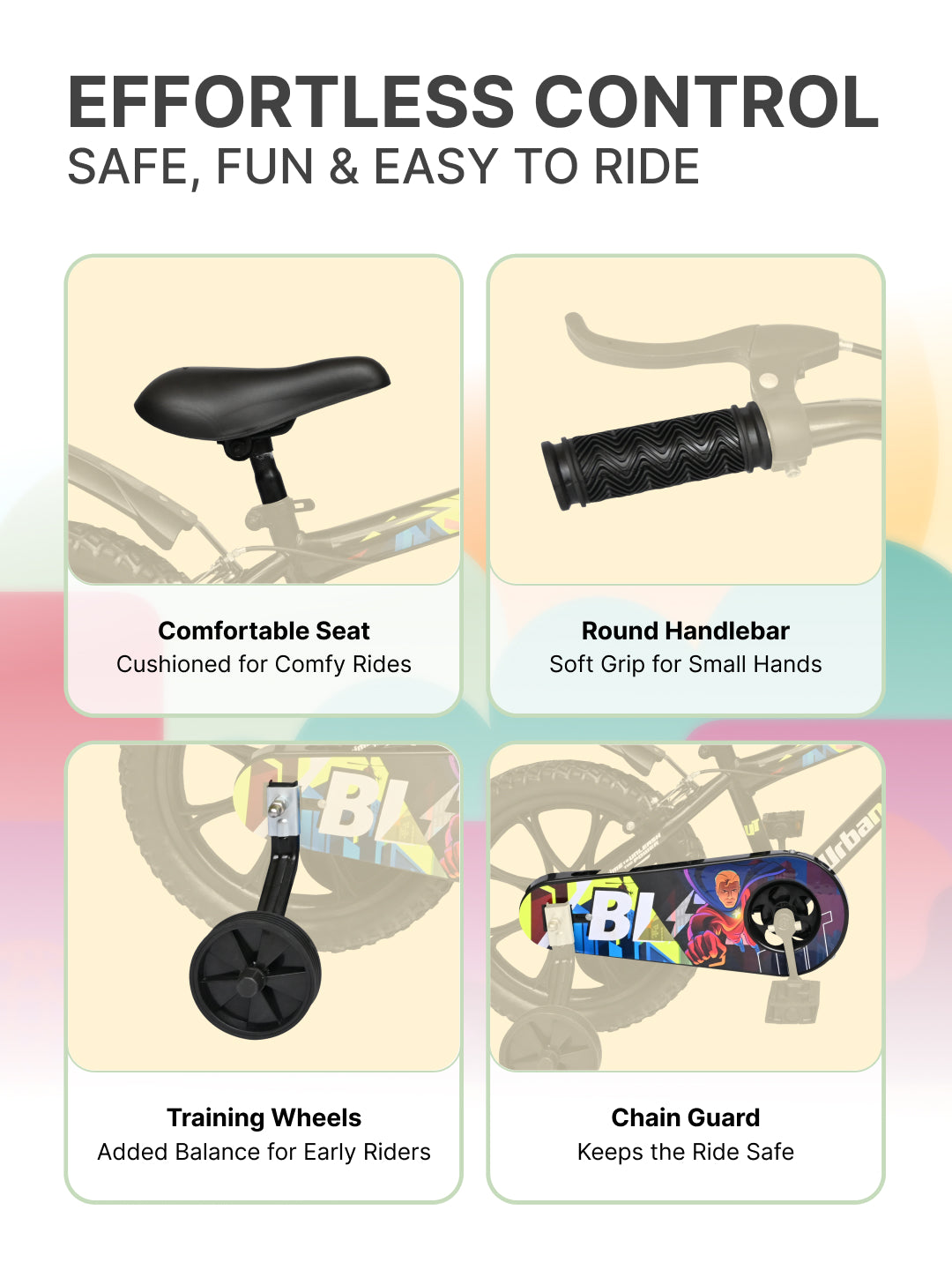 Urban Terrain Blitz Cycles 16T for Boys/Girls Kids Ages 4 to 6 Comes with Training Wheels (Black, Green)