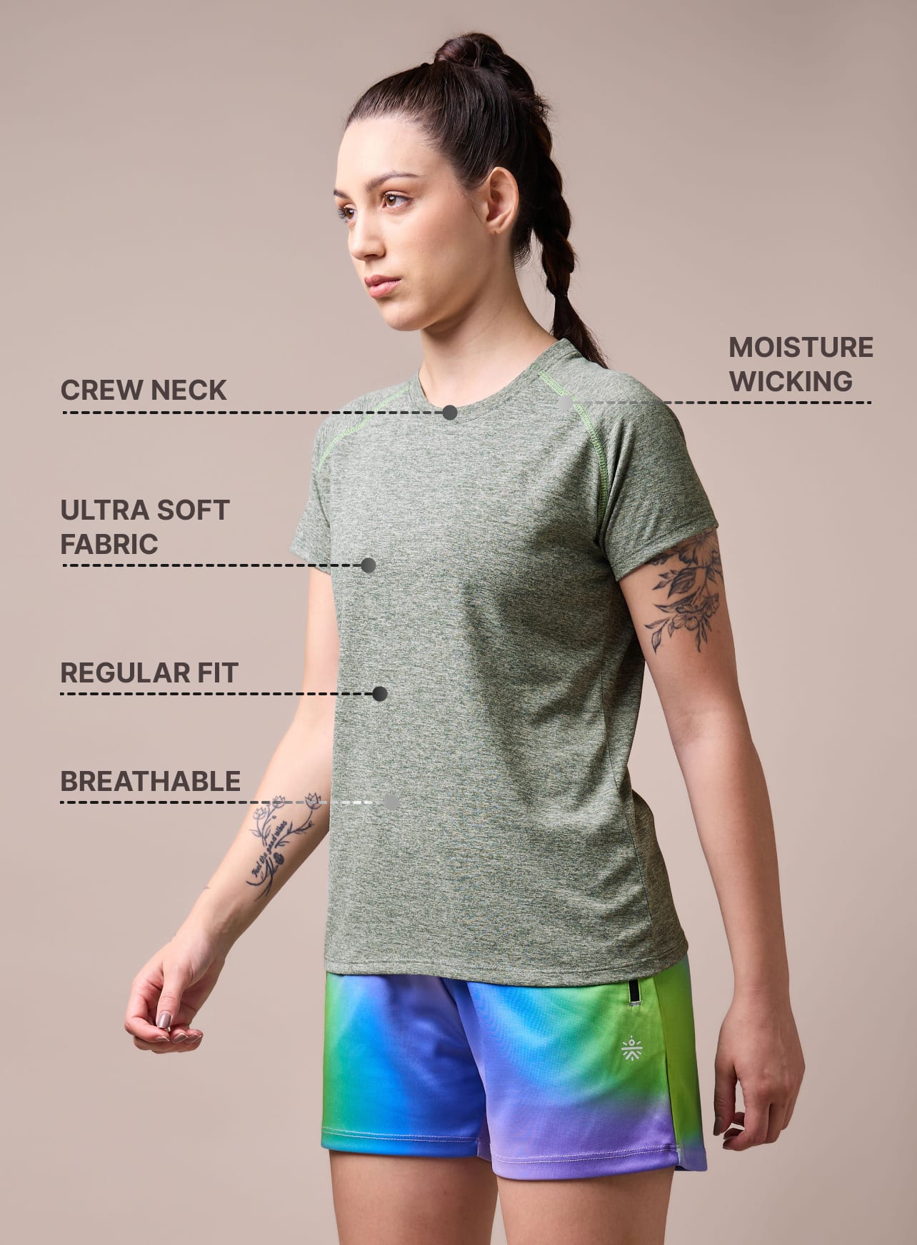 Women's Muscle Flex Olive Comfortech T-shirt