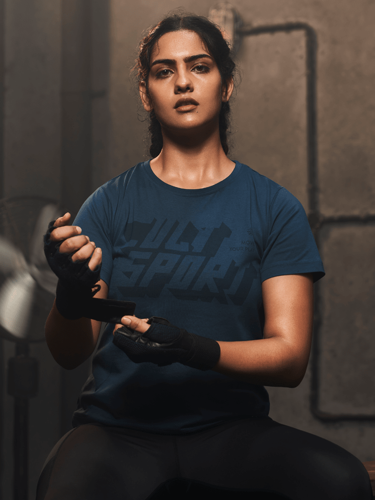 Flydry Cotton Dark Teal Cropped Workout Tee