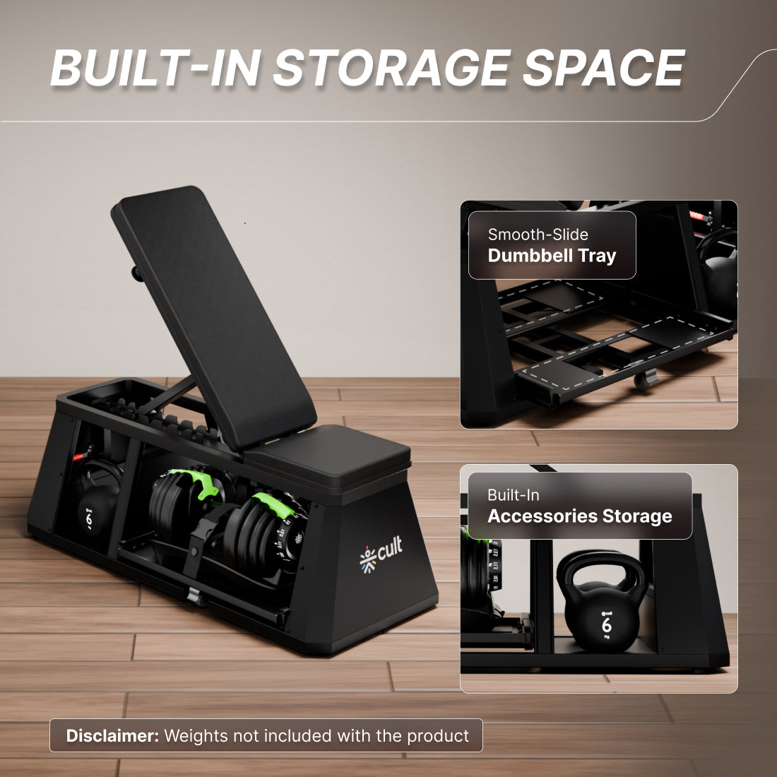 Cult 4 in 1 Multi Home Gym with Cable Crossover, Adjustable Bench,  Dumbbell & Weights Storage Rack | 300 Kg Capacity | 8-Level Incline/Decline | 3 Resistance Levels | Perfect for Home Gym