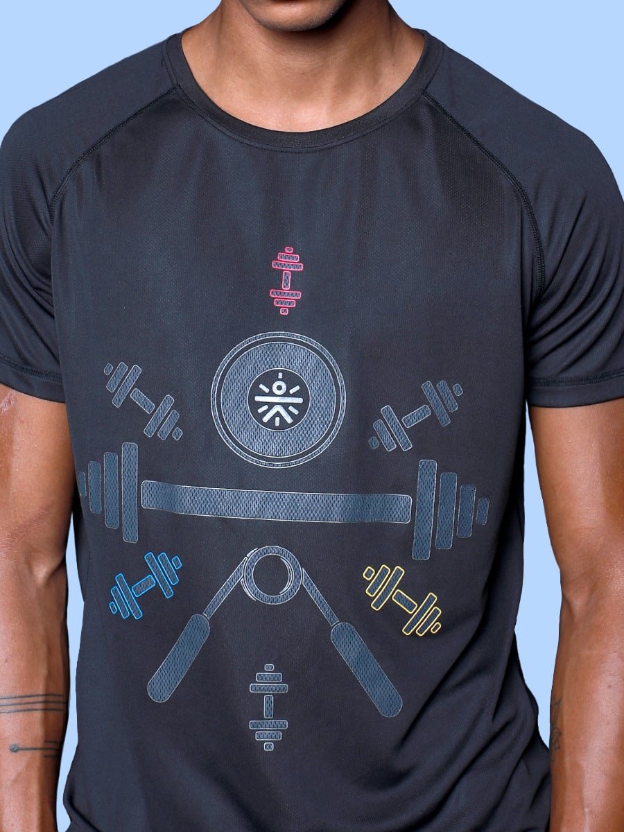 Men Black Dumbbell Training Tee