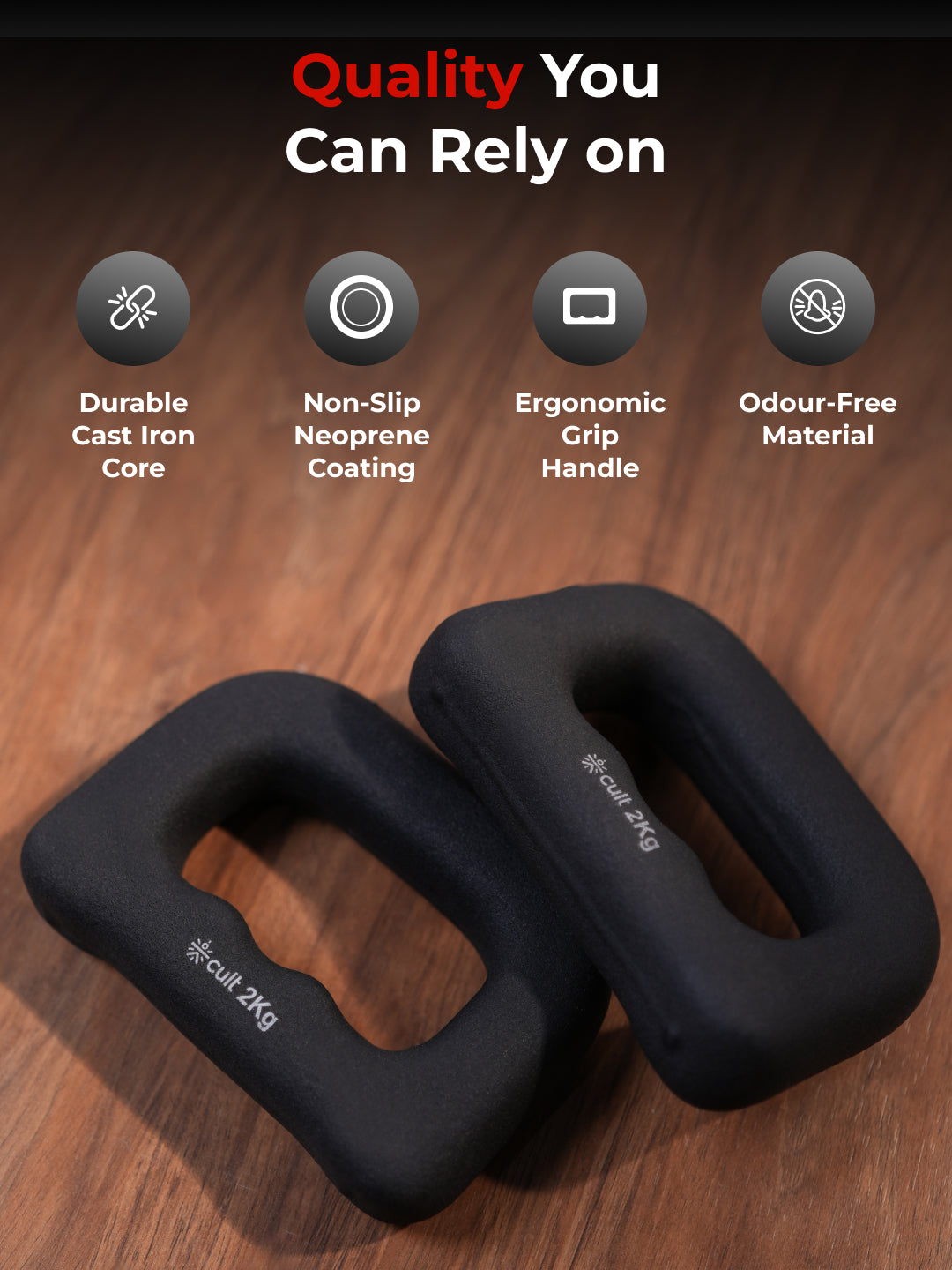 Cult UniFlex 2Kg x 2 Neoprene Hand Dumbbells | Anti-Slip Weights for Aerobics & Home Workouts