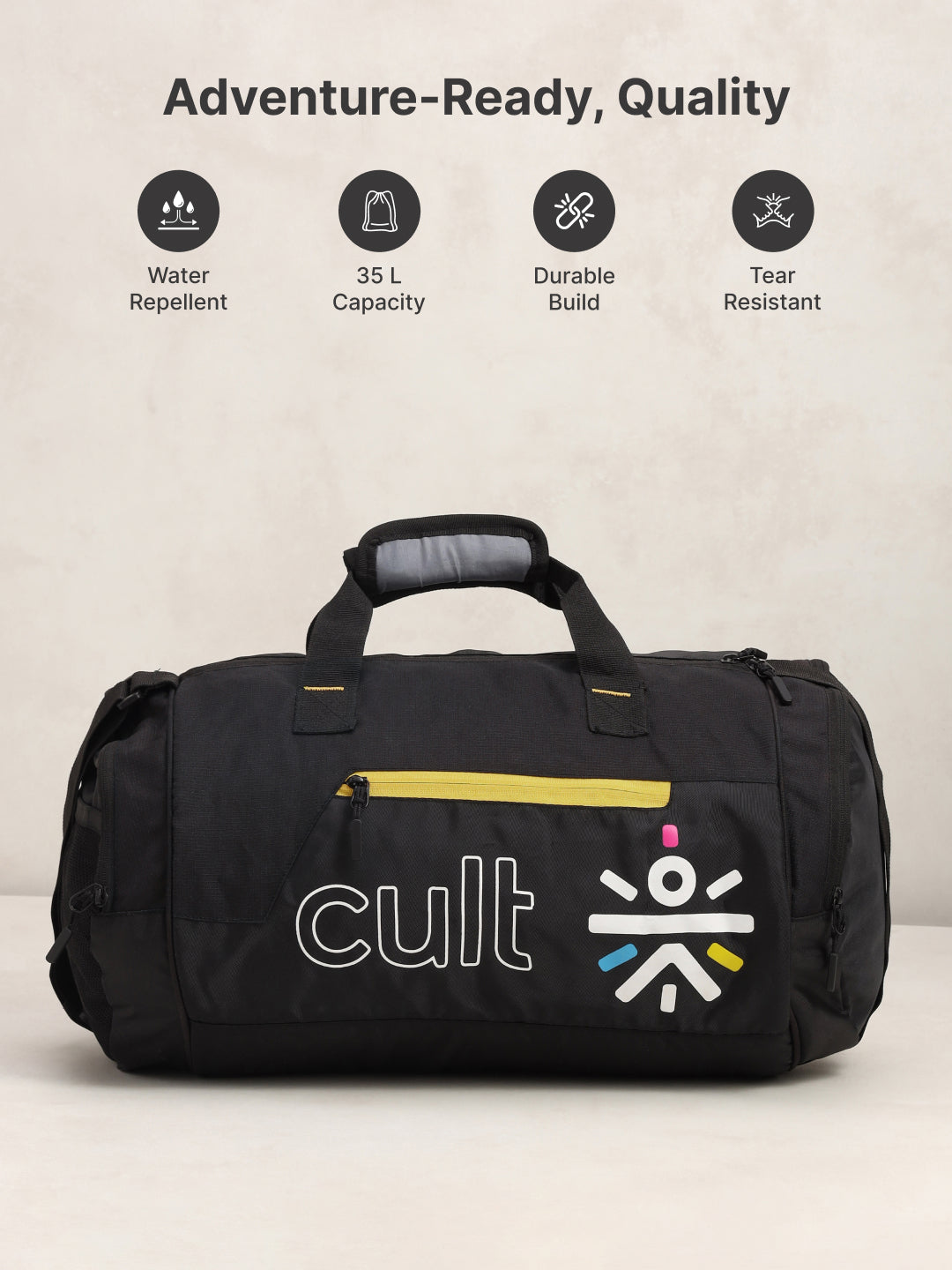 Cult Unisex Black Duffle Bag with Shoe Compartment