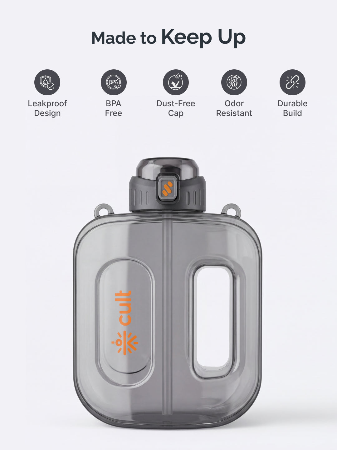 Cult Mini Gallon 1.8L Water Bottle with Straw & Strap BPA-Free Leakproof Gym Bottle 1800ml Hydration Bottle Black