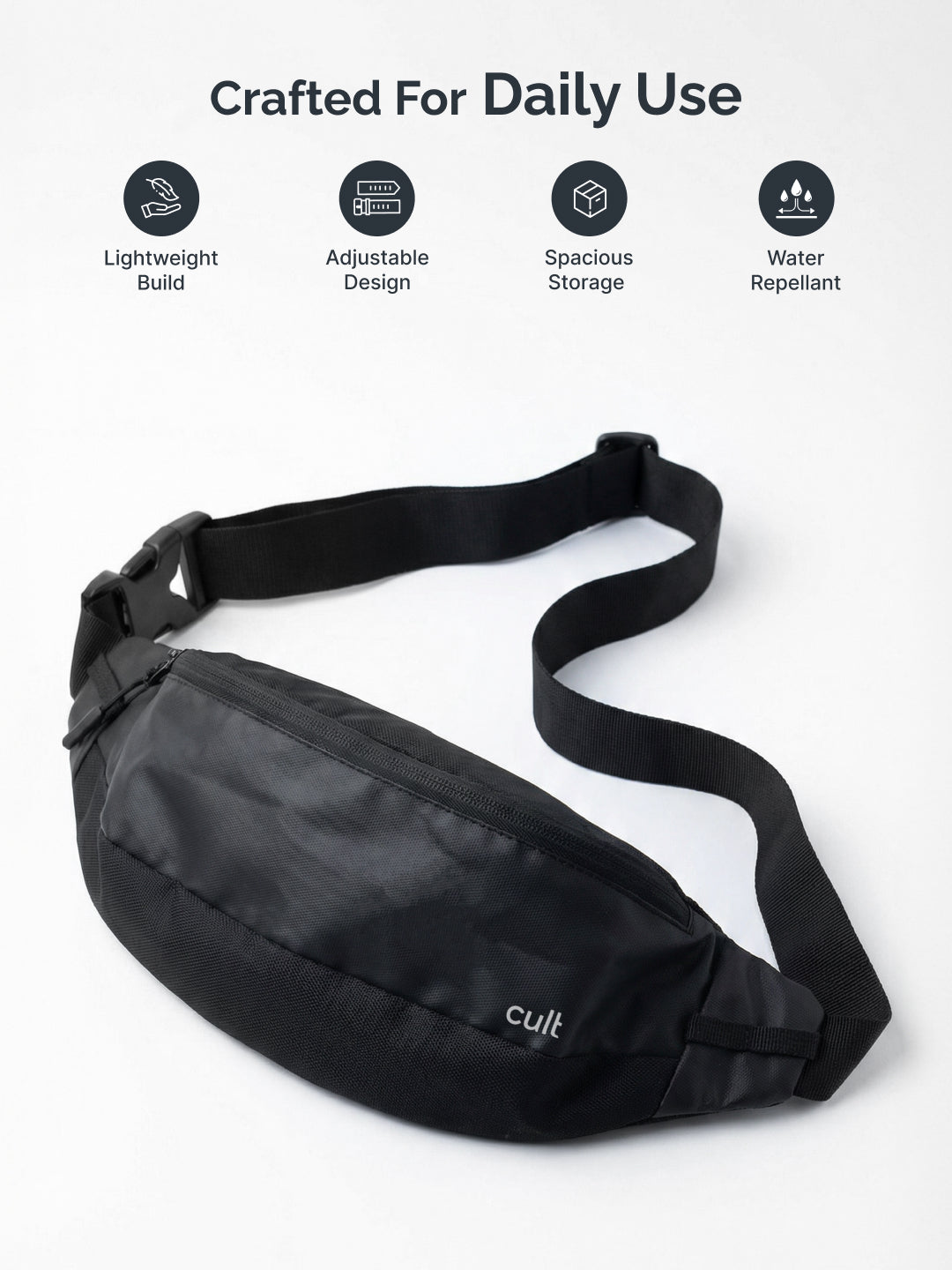 Cult Waist Bag Fanny Pack for Travel & Daily Use Black Unisex