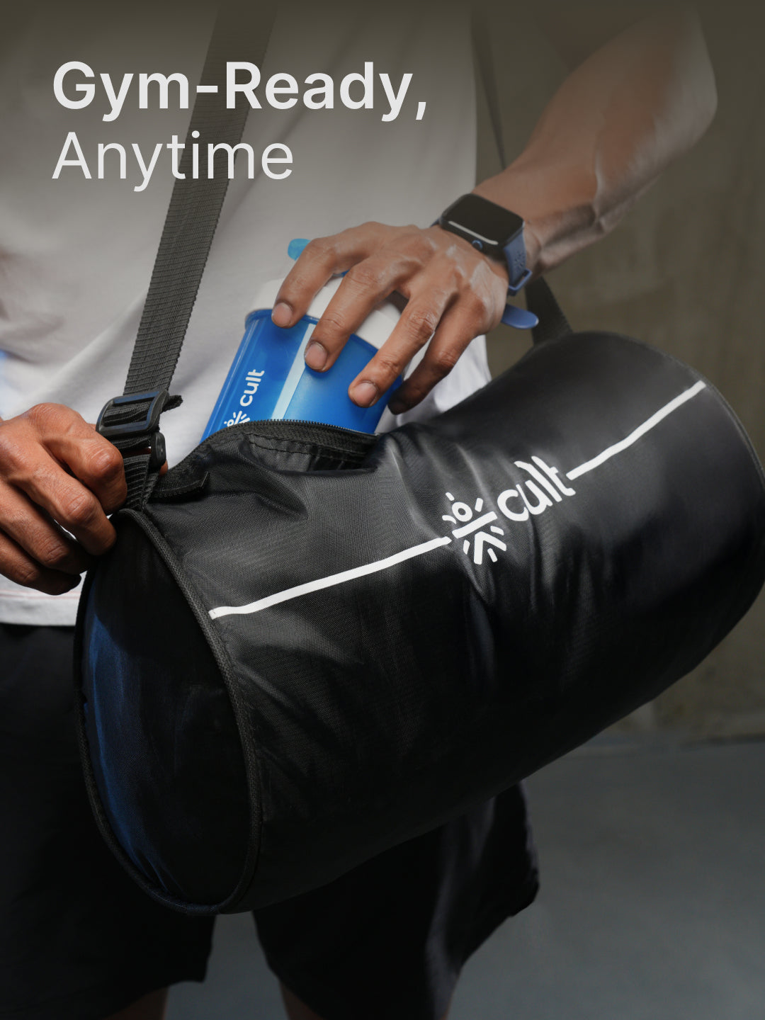 cult Combo Duffle Bag 12 L Black with Resistance band (2-7kg resistance) & Shaker Bottle 500 ml Yellow