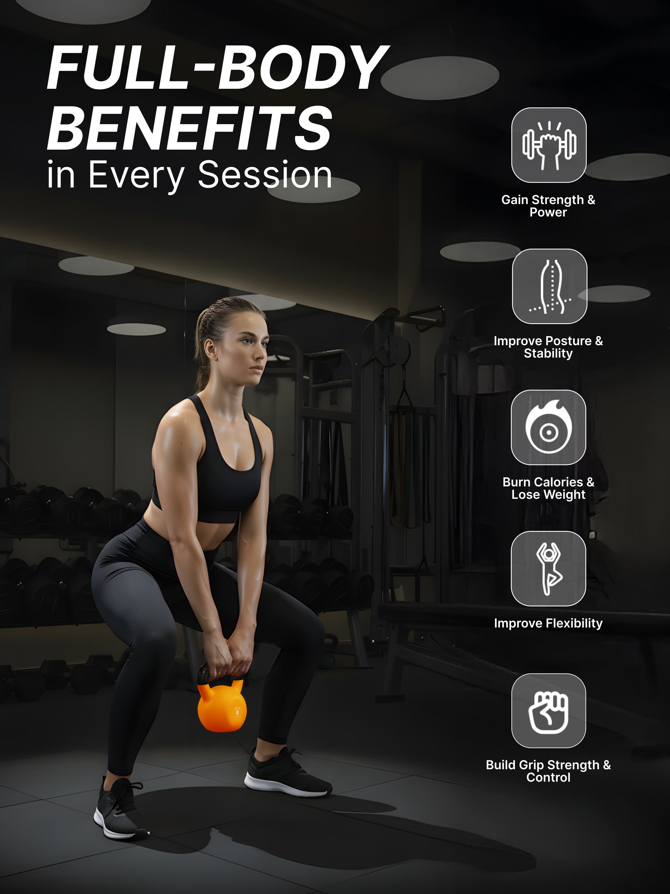 Cult 8kg Neoprene Anti-Slip Grip Colored Kettlebell for Home Workout - Orange