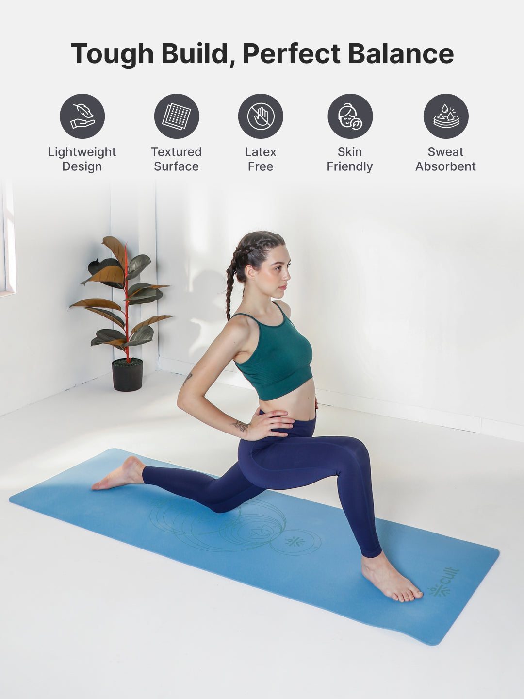 Cult TPE Yoga Mat, Non-Toxic Latex-Free, Anti-Slip, Extra-Thick Cushioning, Tear-Resistant, Travel Strap 6mm (Reef Blue)