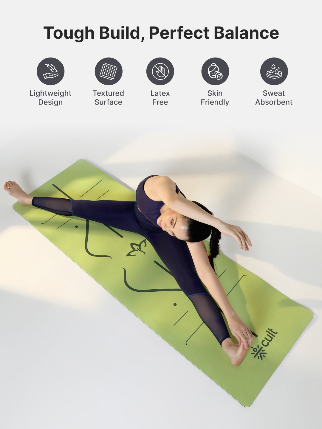 Cult TPE Yoga Mat, Non-Toxic Latex-Free, Anti-Slip, Extra-Thick Cushioning, Tear-Resistant, Travel Strap 6mm (Seismic Green)
