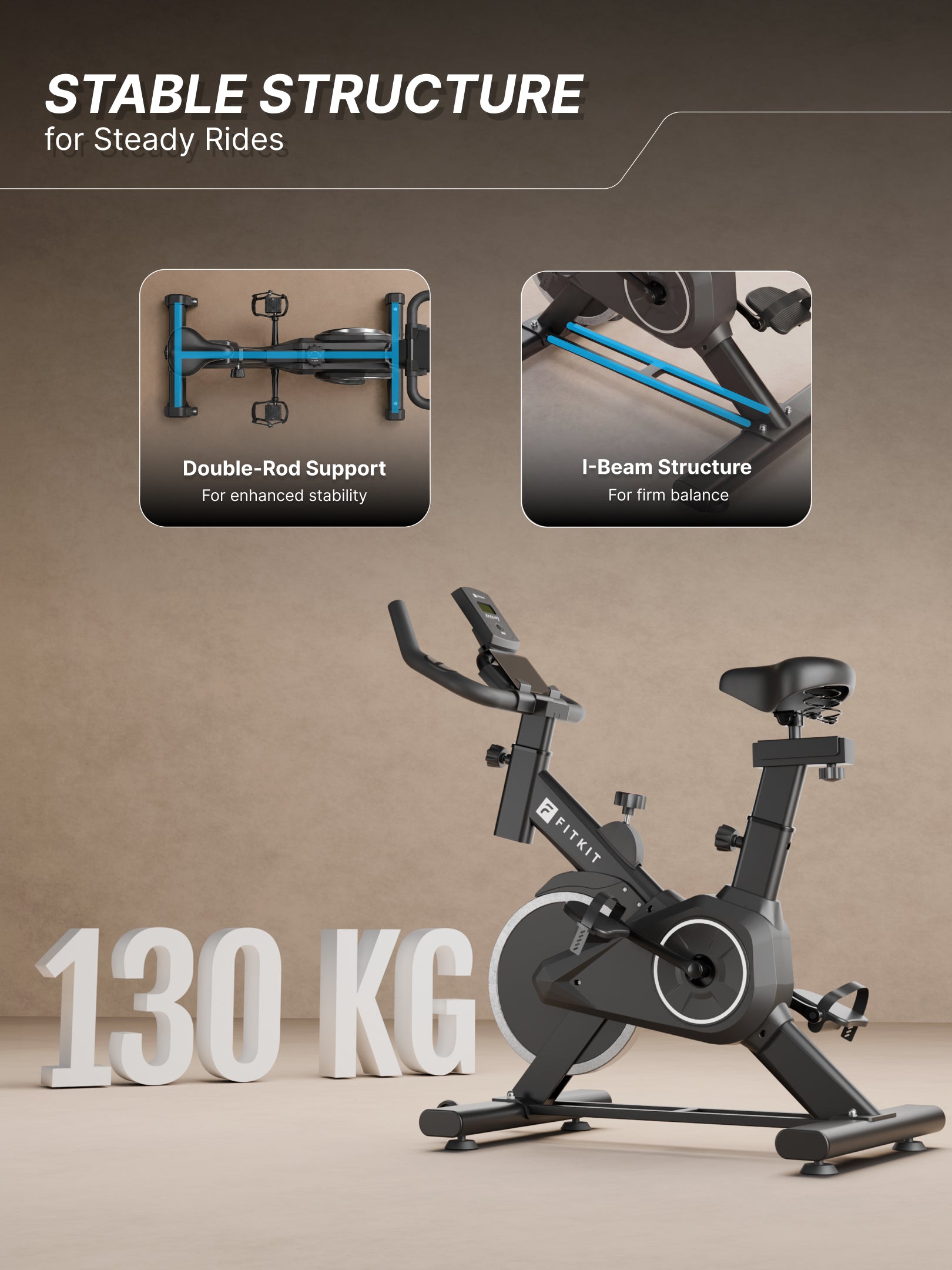 Fitkit by Cult FK8001 Spin Bike with 8Kg Flywheel, LED screen, Adjustable Brake Pad Resistance with Belt Drive System for Fitness at Home Workouts | Max Weight : 130 kg (Black)