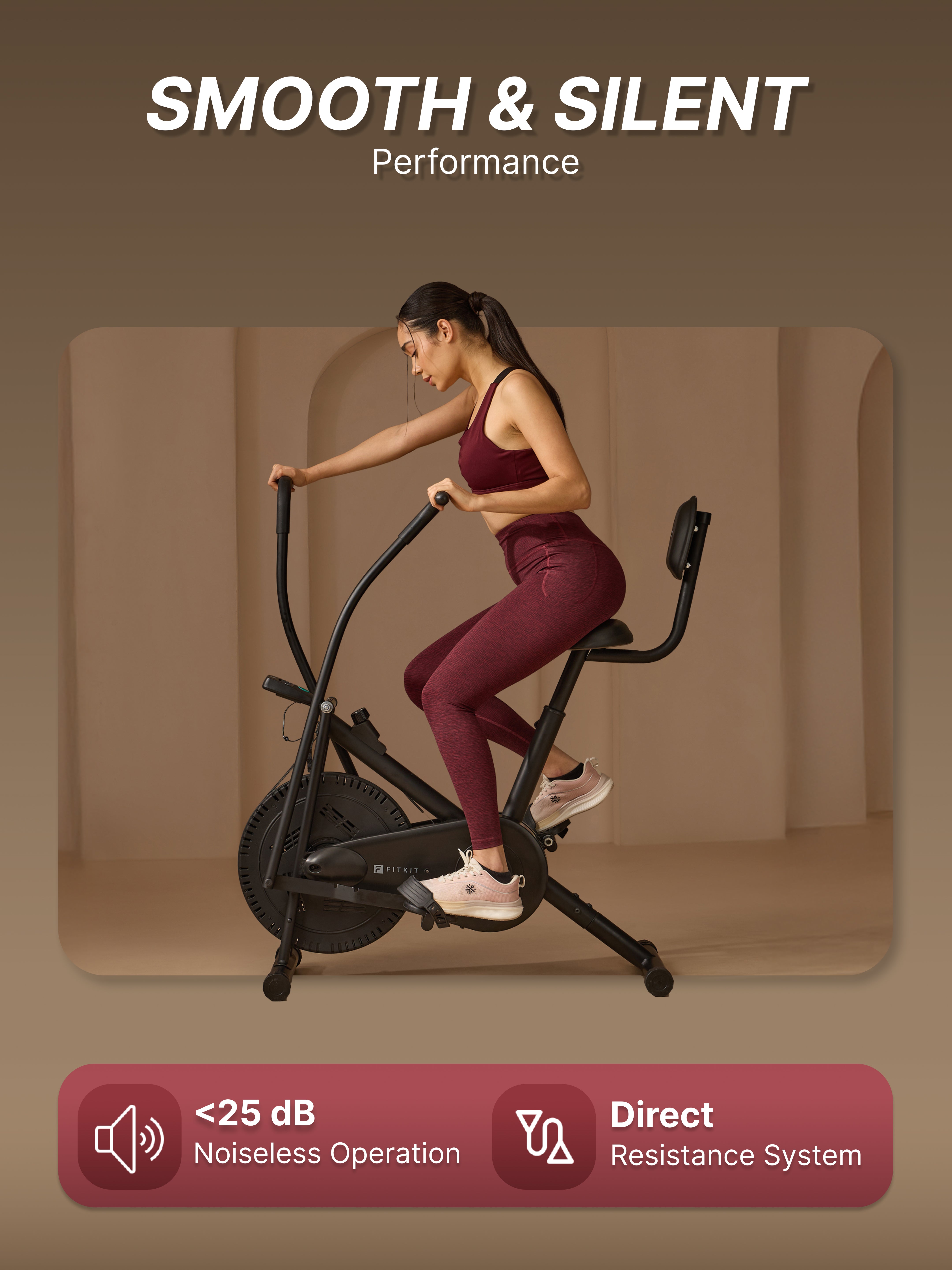 Fitkit Dual Action 2-in-1 Air Bike | Moving & Fixed Handles Exercise Cycle | Adjustable Seat & Anti-Slip Pedals | Direct Resistance | 120 kg Max Weight | Home Use Exercise Bike