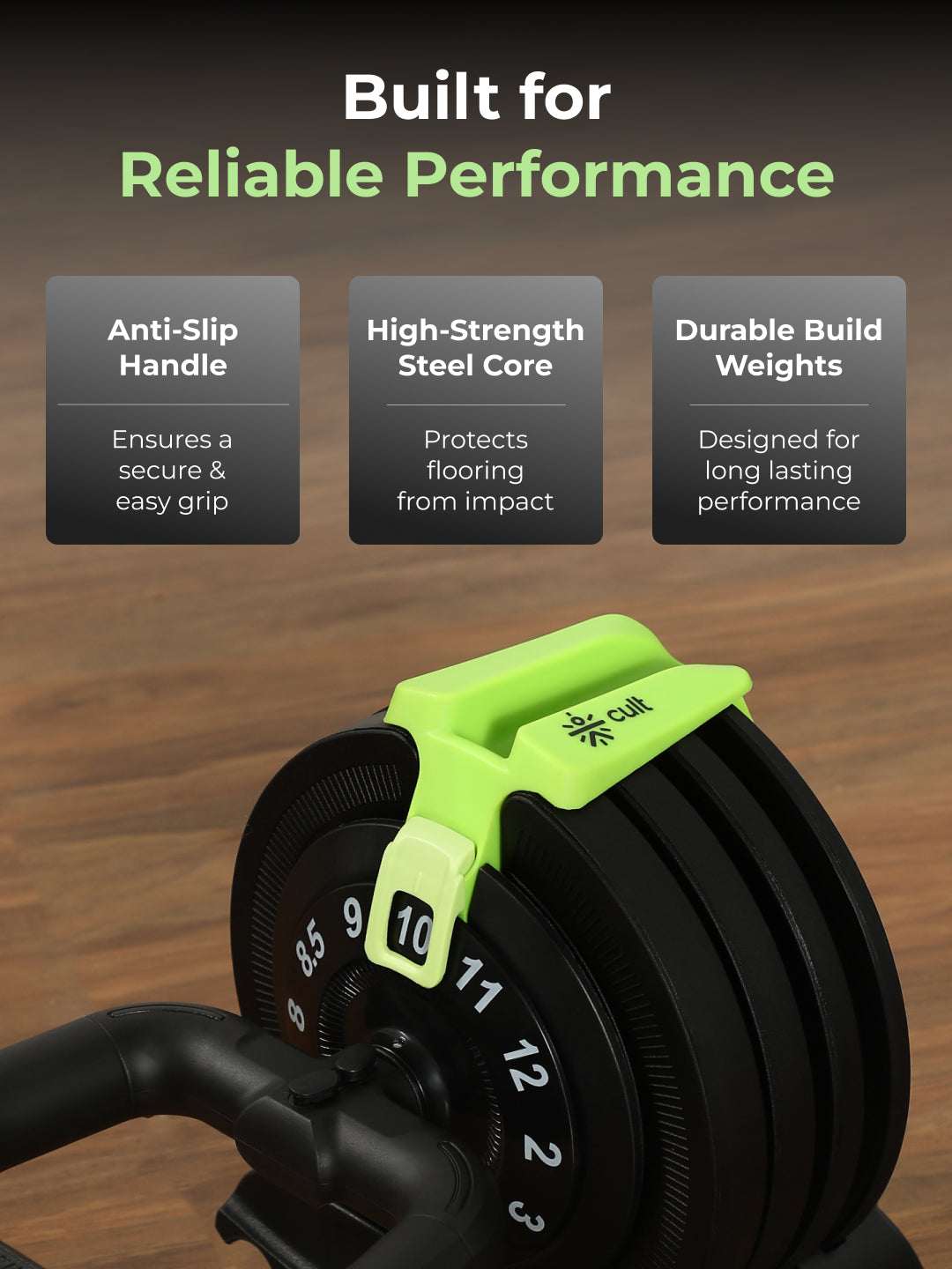 Cult 12Kg Adjustable Kettlebell | 12 Weight Options (2kg-12kg) | One-Hand 1-Second Dial | Compact & Durable Home Gym Kettlebell - Black