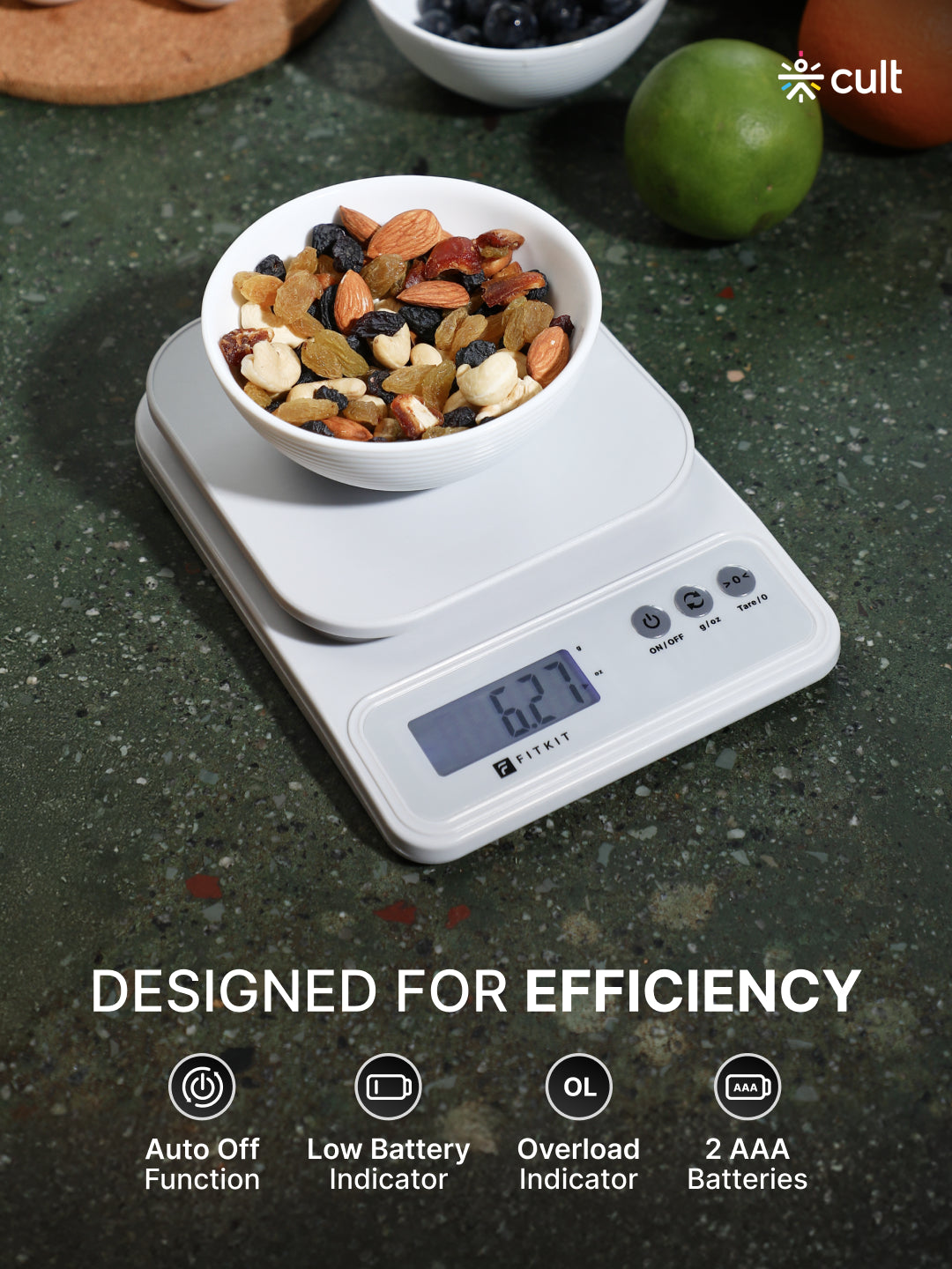 Fitkit by Cult Digital Kitchen Food Scale,10kg Limit, LCD Display, Tare & Unit Conversion, Ideal for Kitchen & Diet Tracking