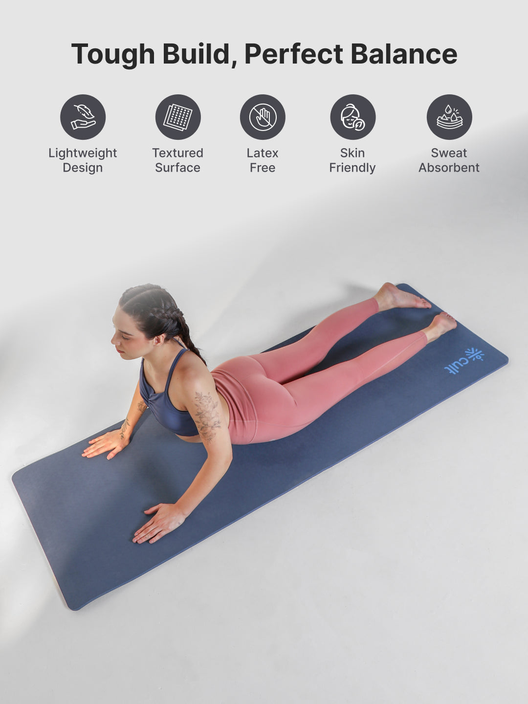 CULT TPE Yoga Mat 10mm Extra Thick with Carry Strap and Bag  Non-Toxic, Latex-Free, Anti-Slip, Tear-Resistant & Lightweight   Superior Cushioning for Joint Support, Meditation & Home Workouts- Navy