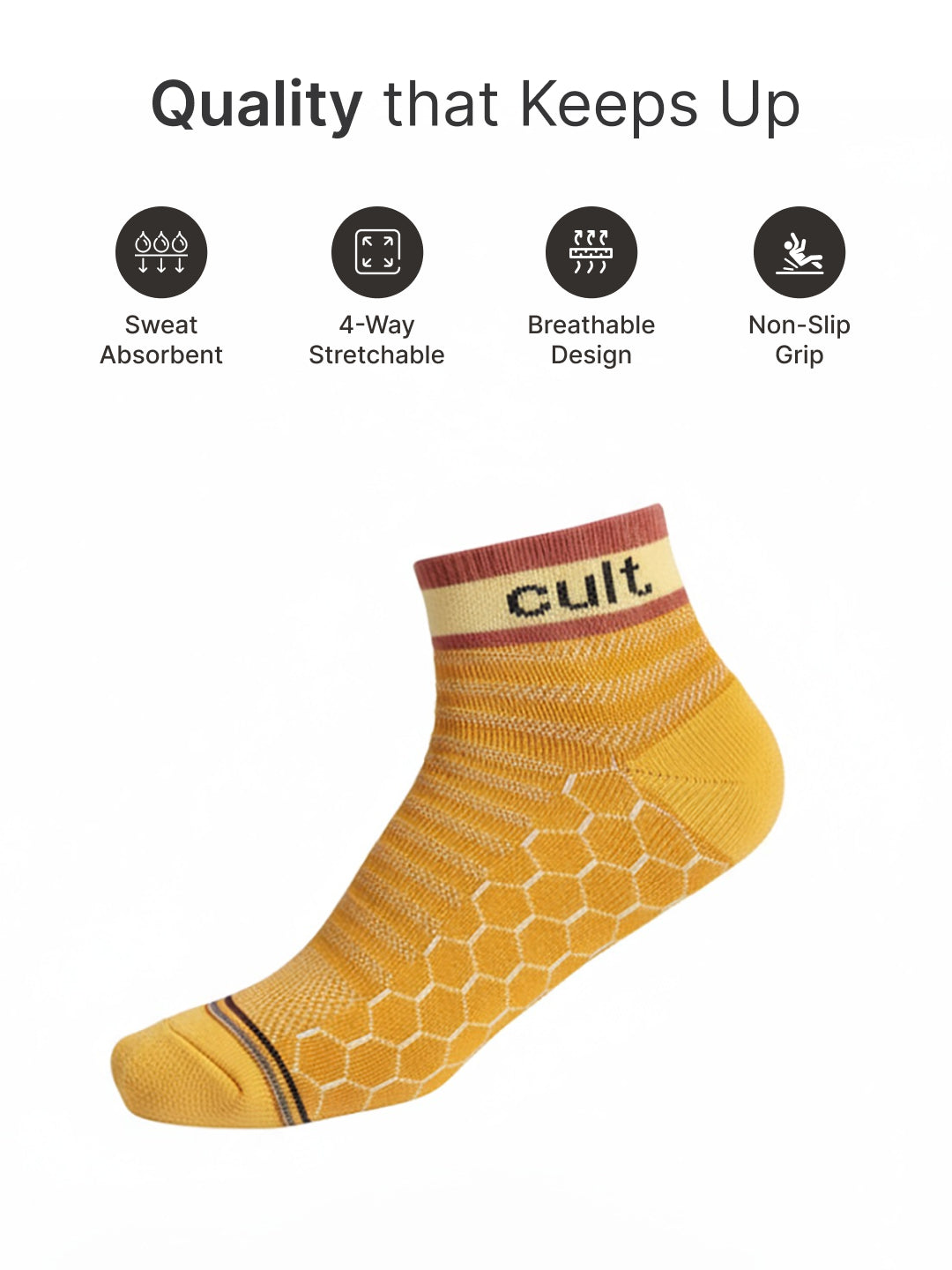 Cult Sports Ankle Length Socks Honey Comb Pattern Pack of 3-Orange, Yellow & White