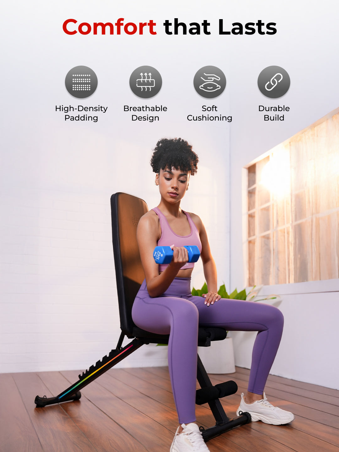 Cult Strivo Foldable Adjustable Workout Bench | 350Kg Max Weight | 8-Level Incline & Decline | High-Density Cushioning & Heavy-Duty Steel Frame Home Use Bench