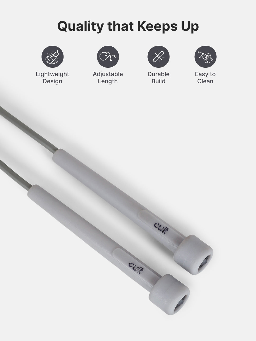Pencil Skipping Rope for Workout & Training – Adjustable, Durable – Grey