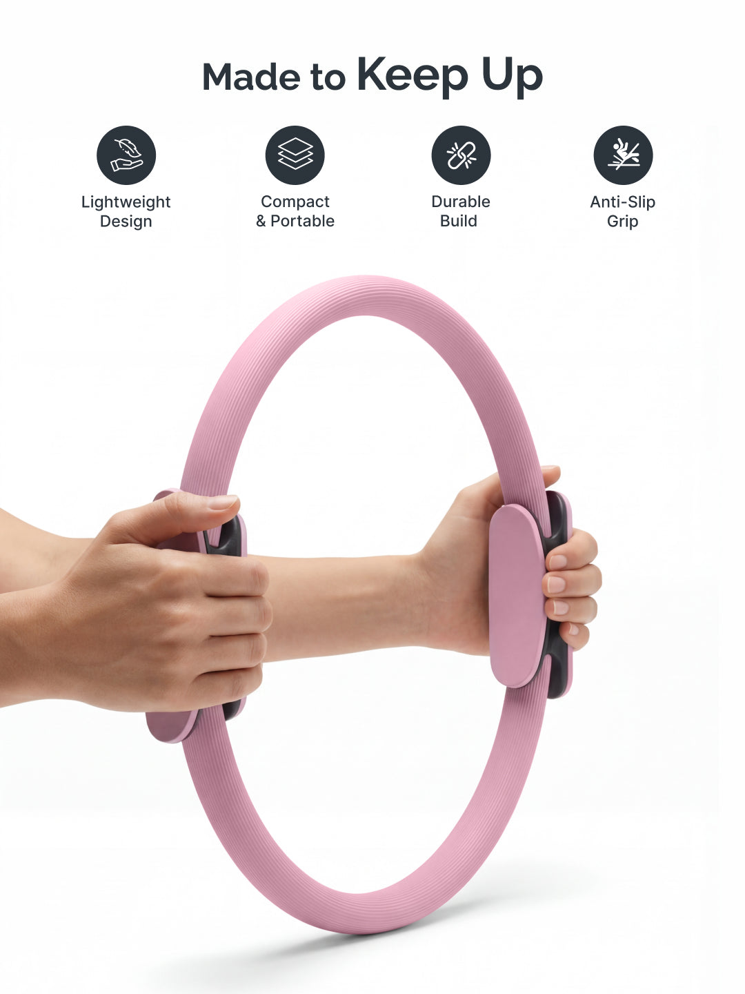 cult Pilates Ring – Durable Fiberglass Magic Circle with Dual-Grip Handles for Full Body Workout, Strength, Flexibility & Toning Pink