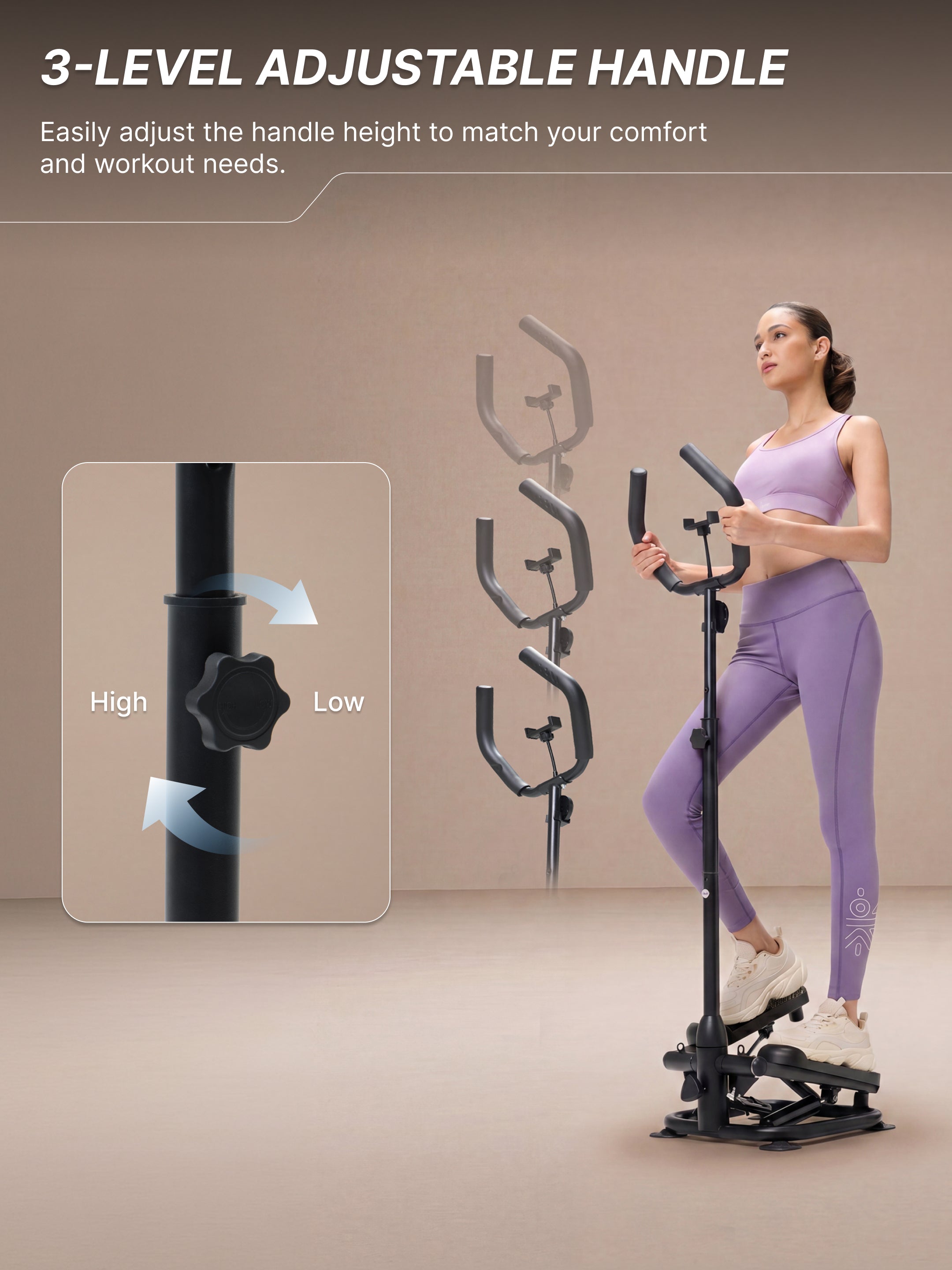 Fikit by Cult Mini Stepper with Handle | Anti-Slip Wide Pedals | Versatile Home Exercise Machine | Sturdy Design | Compact for Home Workout - Black