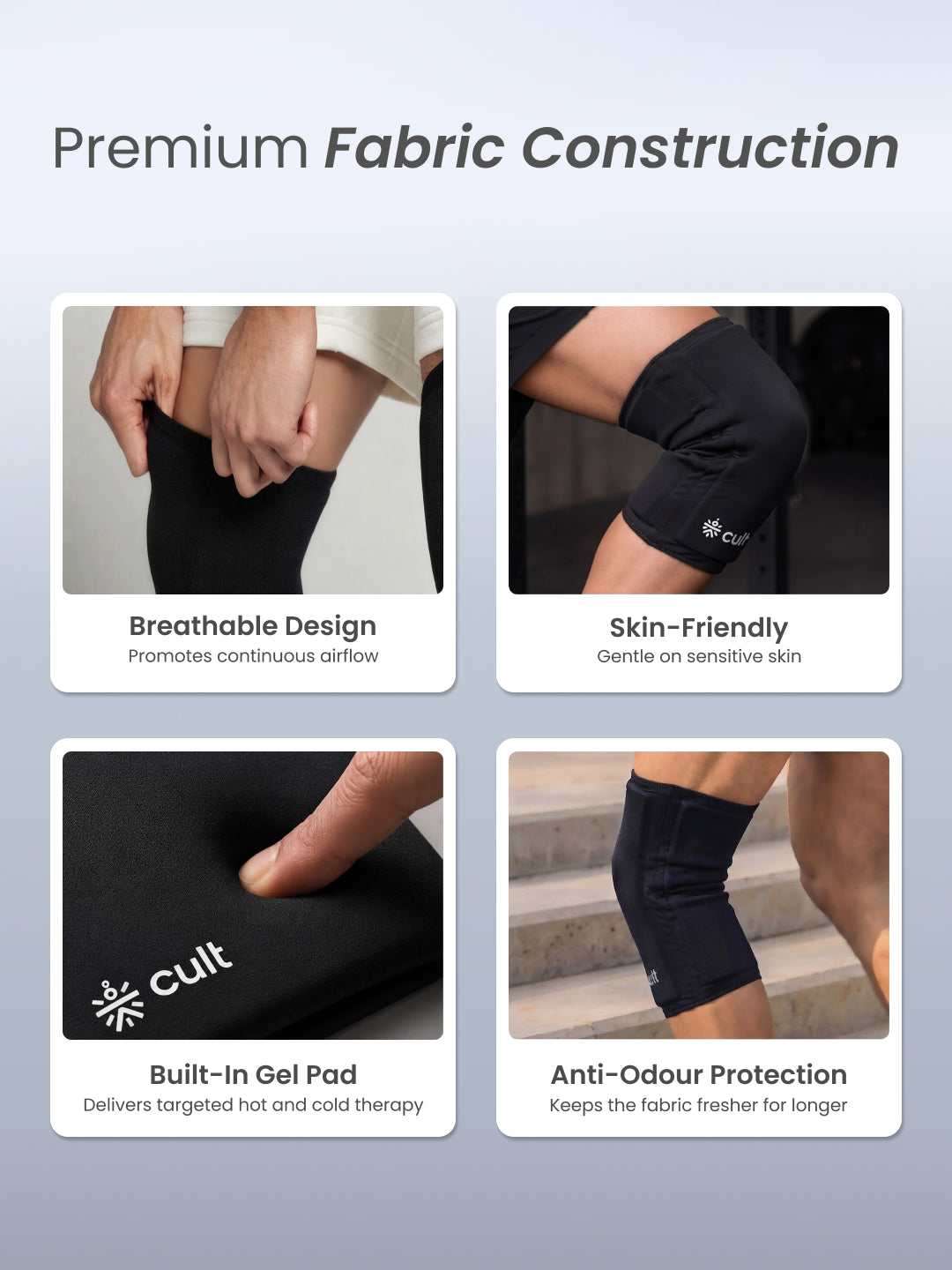 CULT Gel Knee Cap for Gym & Running | Compression Knee Support Brace with Silicon Patella Ring & Side Stabilizers for Joint Pain Relief & Sports (Black, S-M)