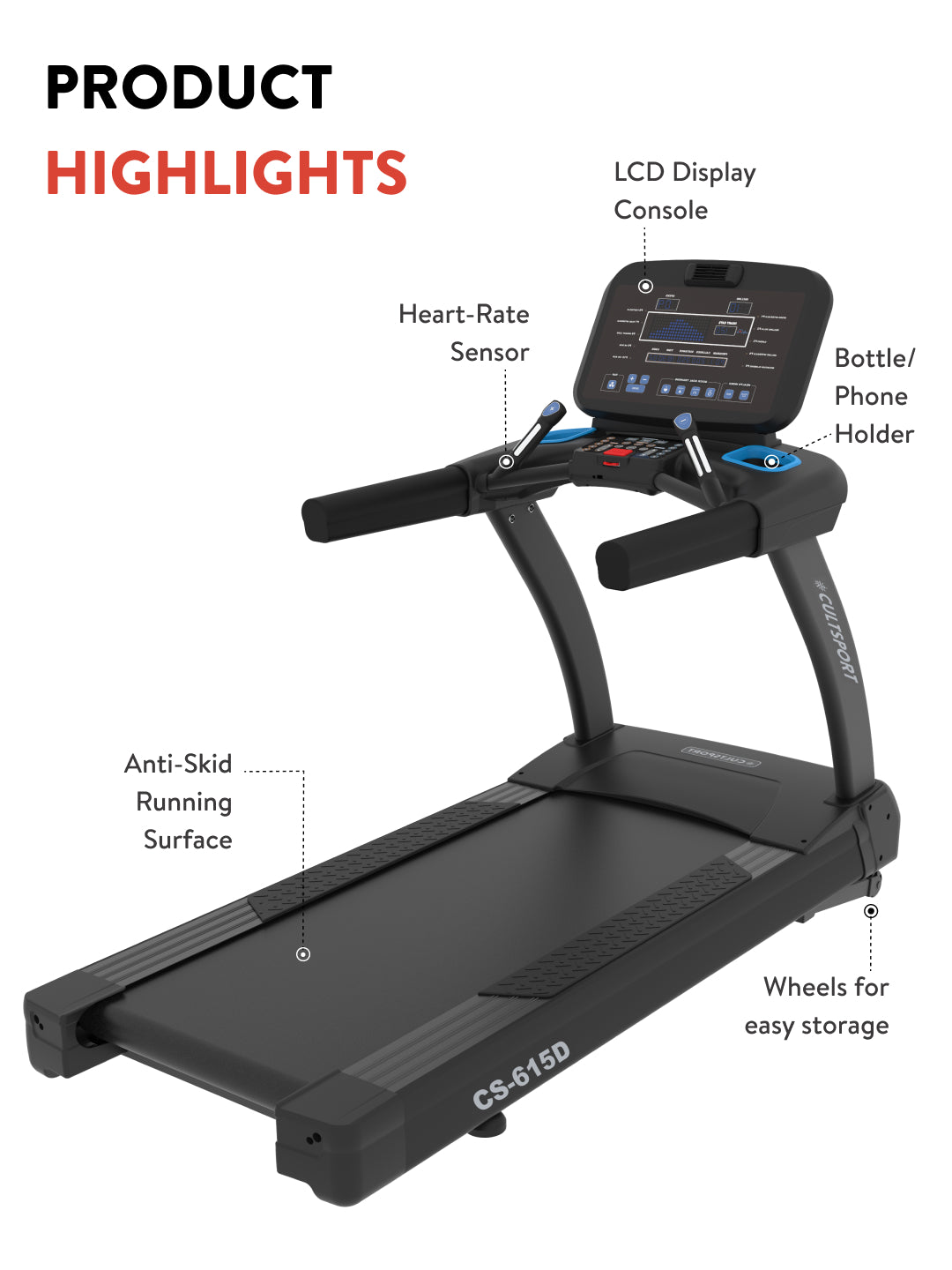 Cult OptiRun Prime CS615D Treadmill | 4HP Motor Power | Max Weight Support: 180Kg | Max Speed - 20kmph (with 6 months extended warranty)