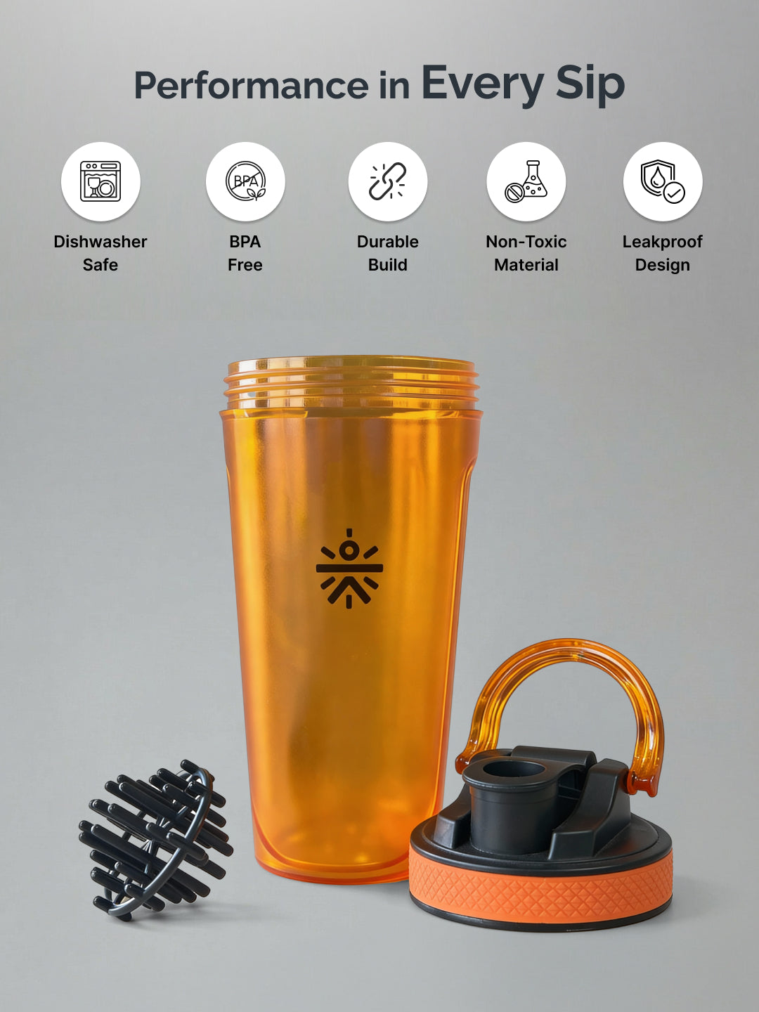 CULT FrostBlend Shaker Bottle 500 ml, Durable Leak-Proof Multipurpose Shaker for Fitness & Supplements Orange