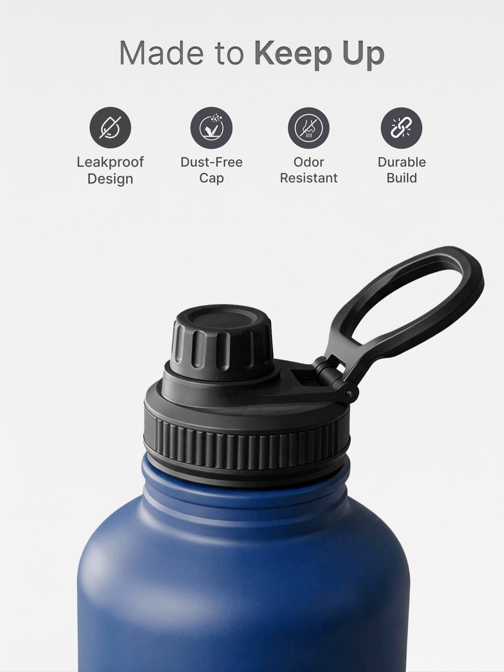 CULT 2 Litre Stainless Steel Water Bottle – 2000ml Leakproof Gym Hydration Jug with Sports Cap - Blue