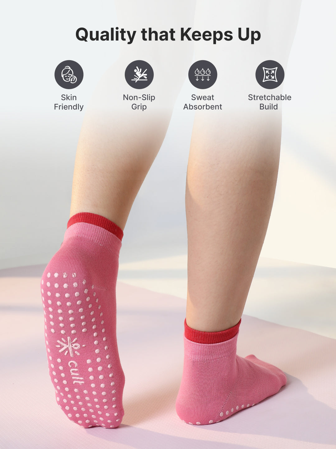 Yoga Anti-skid Ankle Length Pack of 2 Blush & Pink Unisex Cotton Socks